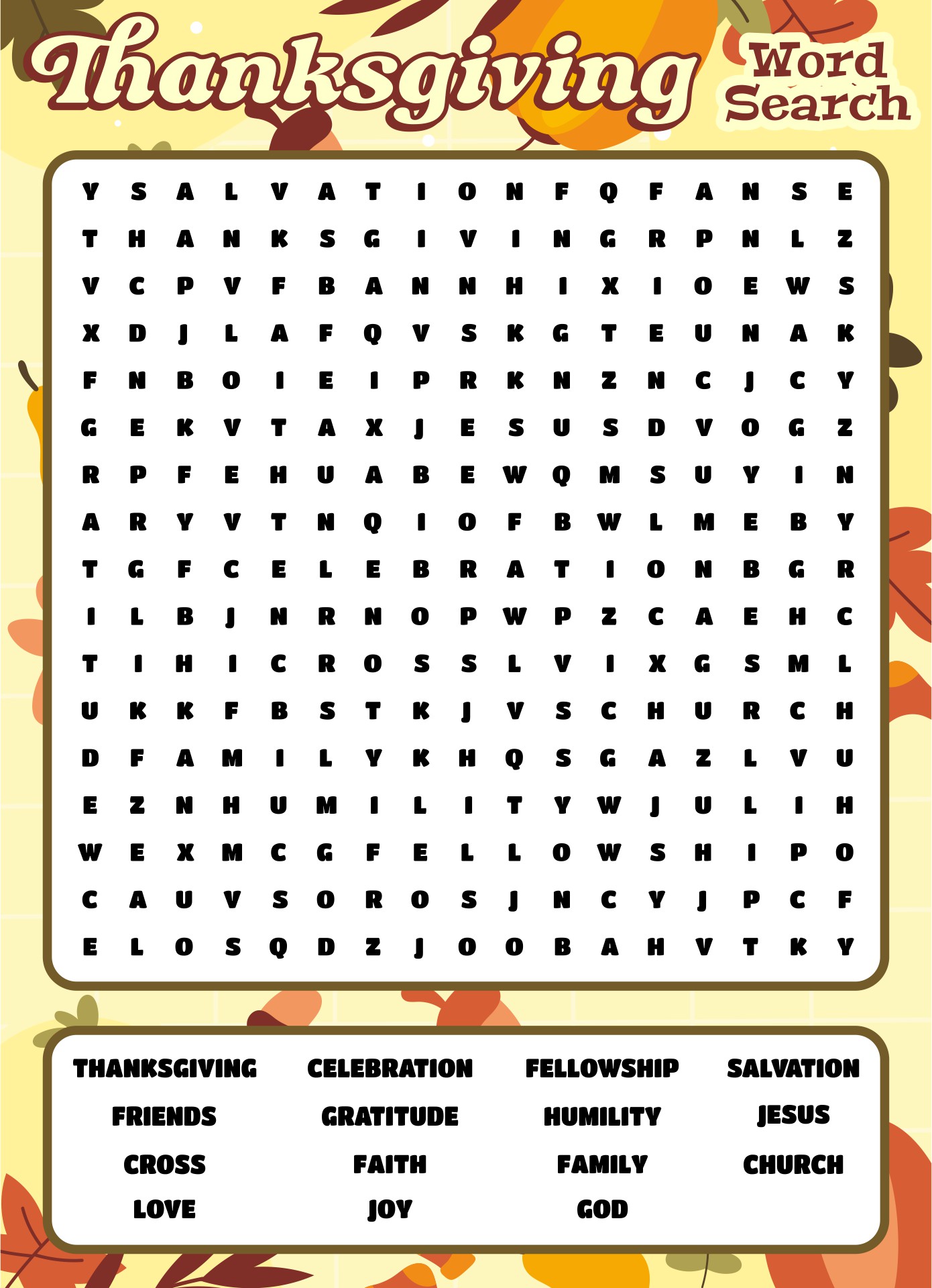 Thanksgiving Word Search For Kids Printable