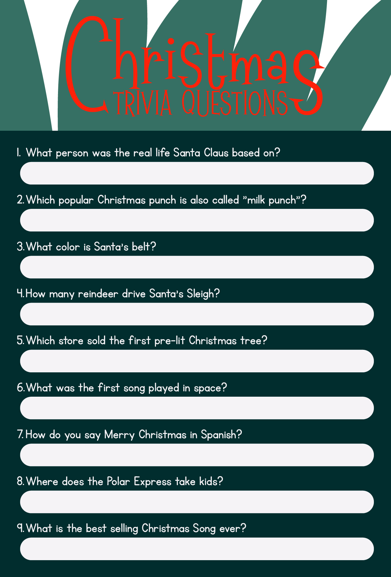 Simple Christmas Quiz Printablefor Kids