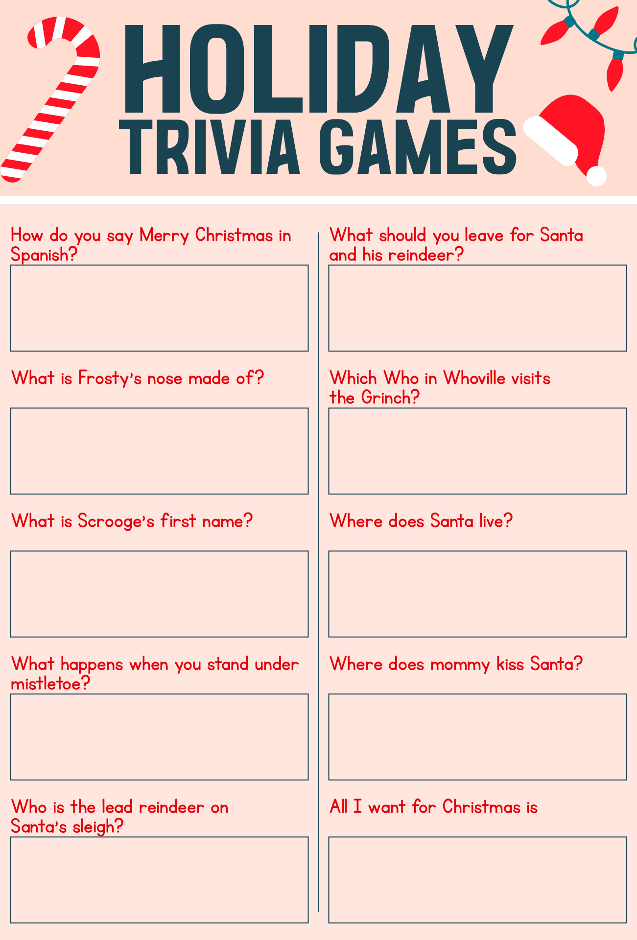 Holiday Trivia Games Easy Version Printables