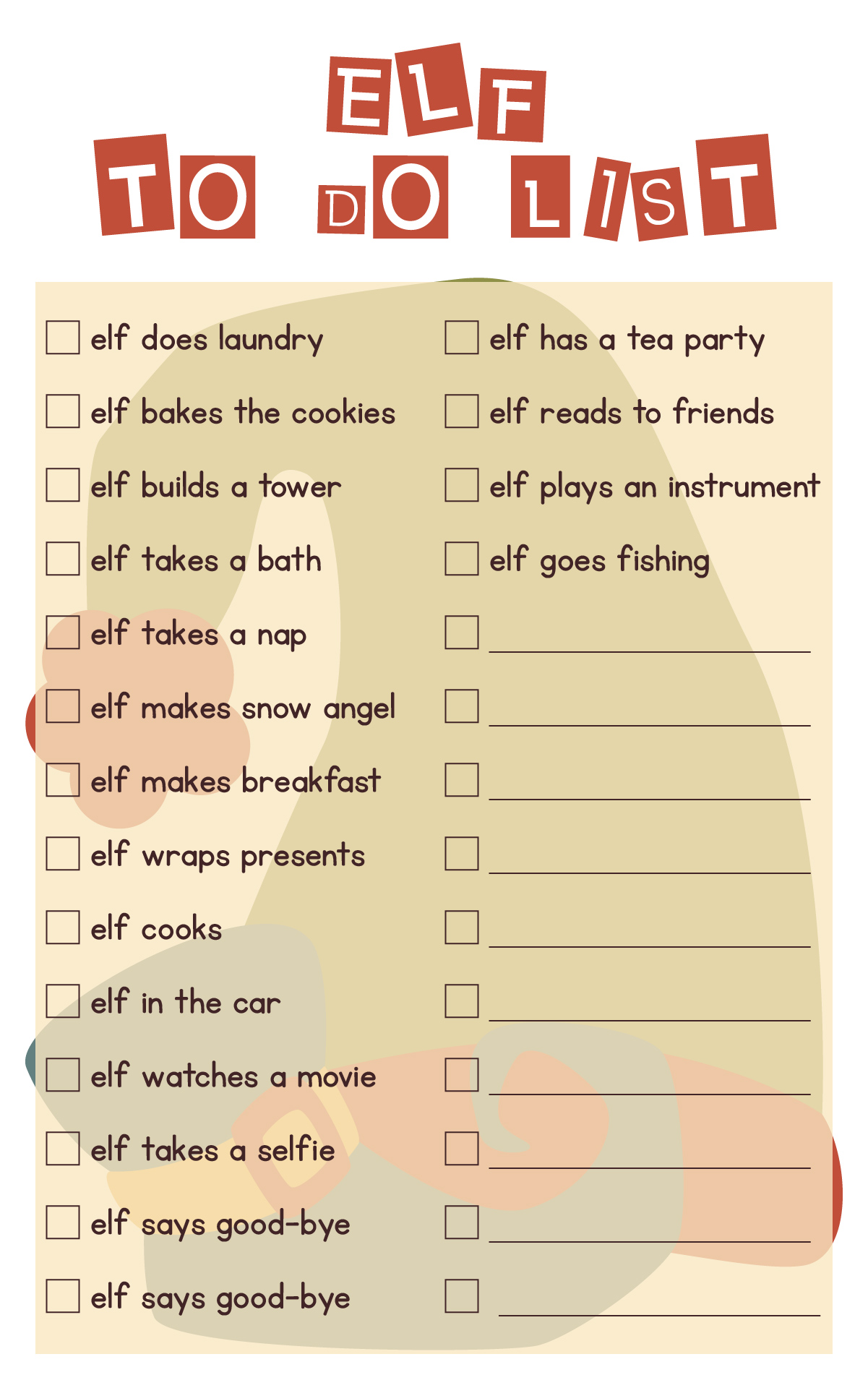 Printable Elf-Themed Weekly To-Do List