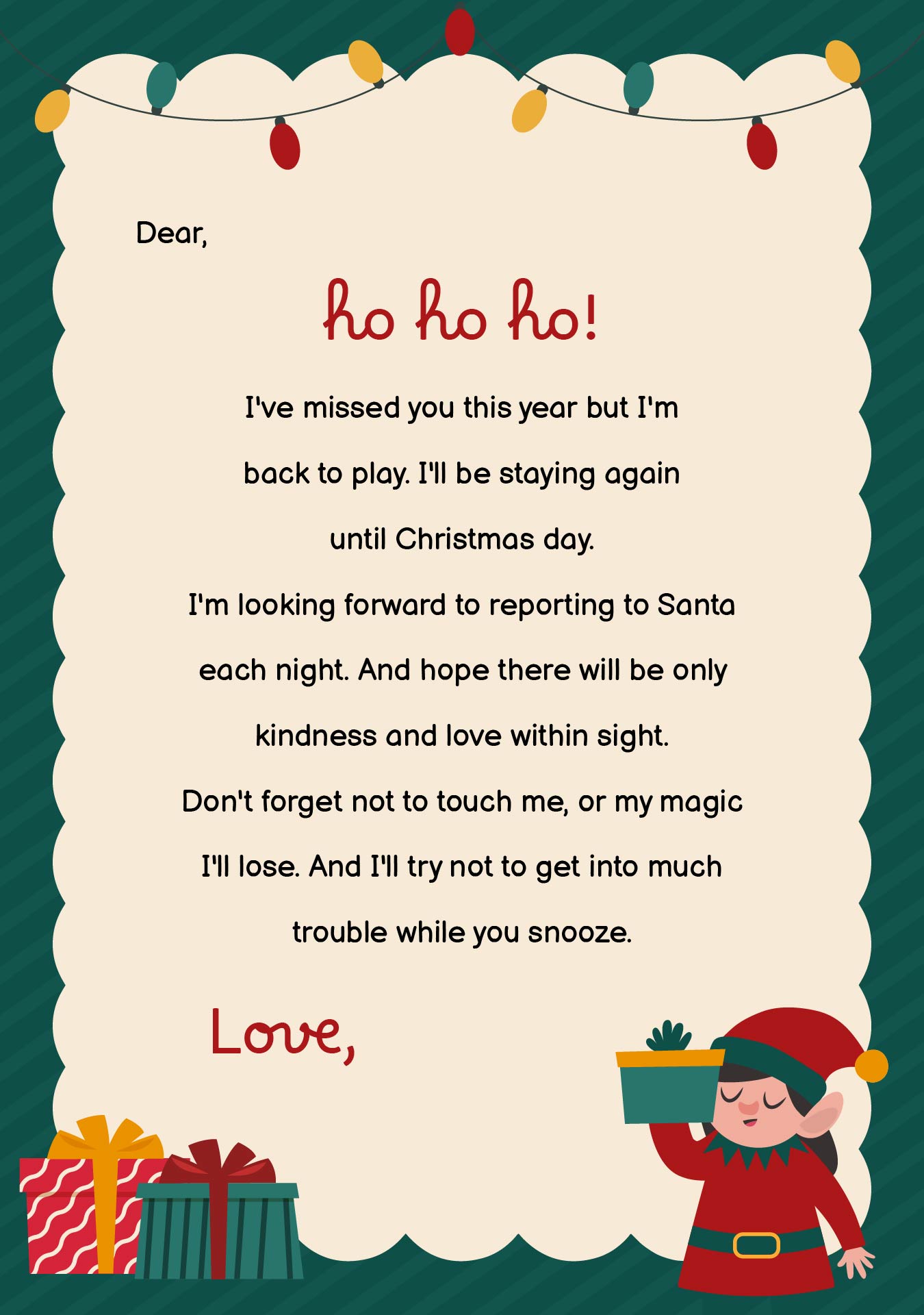 Elf On The Shelf Letter Template