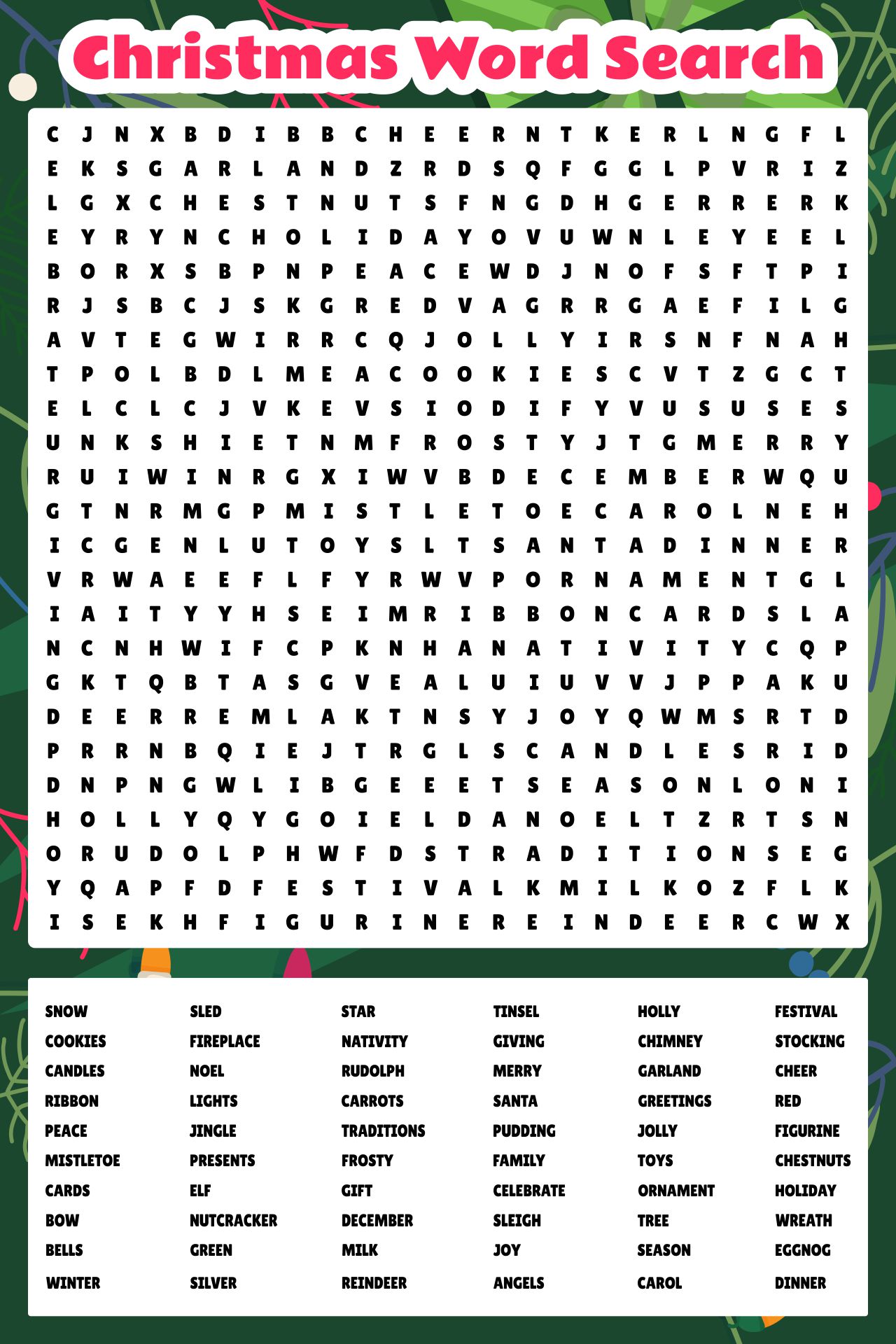 Challenging Holiday Word Search Printable