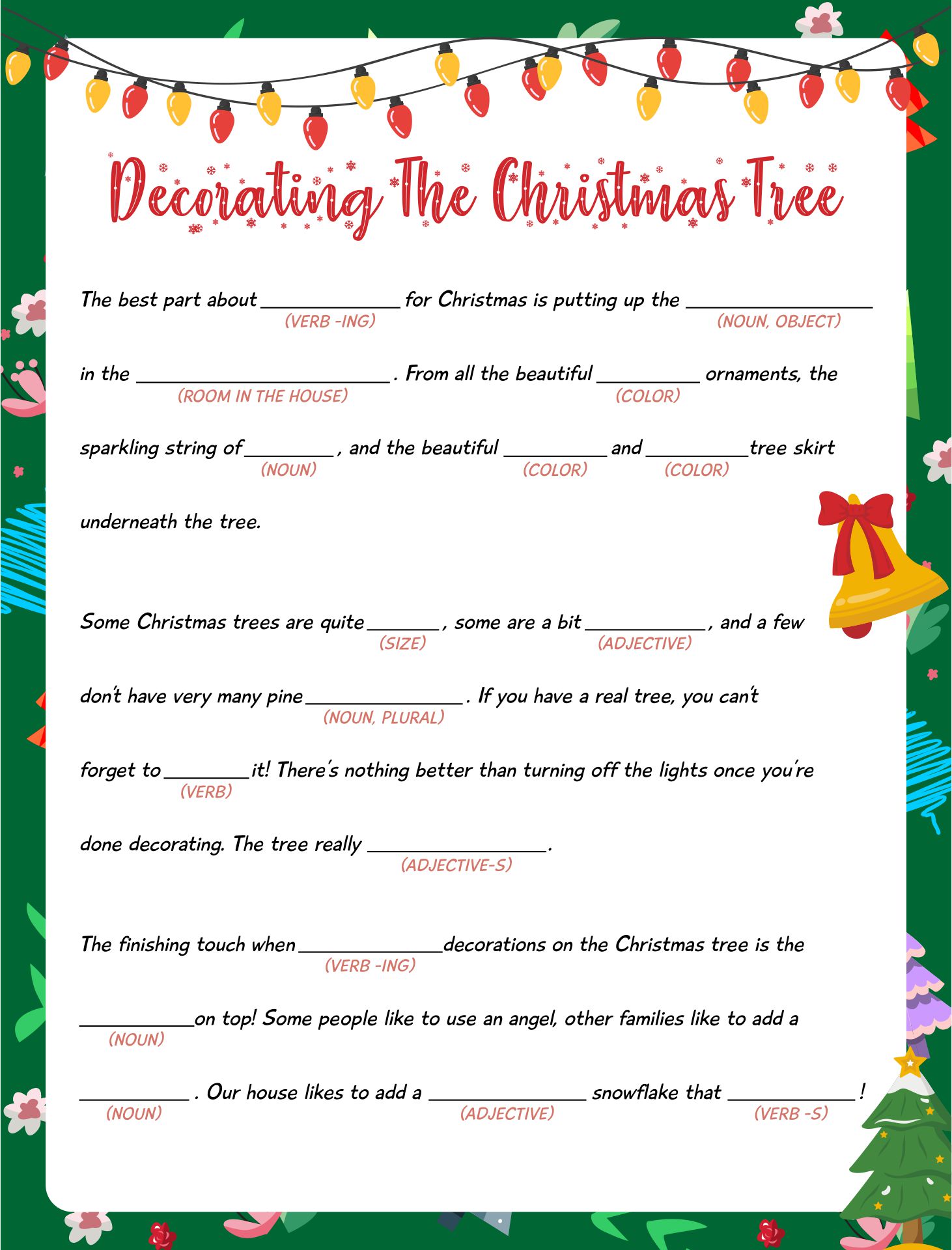 Christmas Eve Mad Libs Game Printables