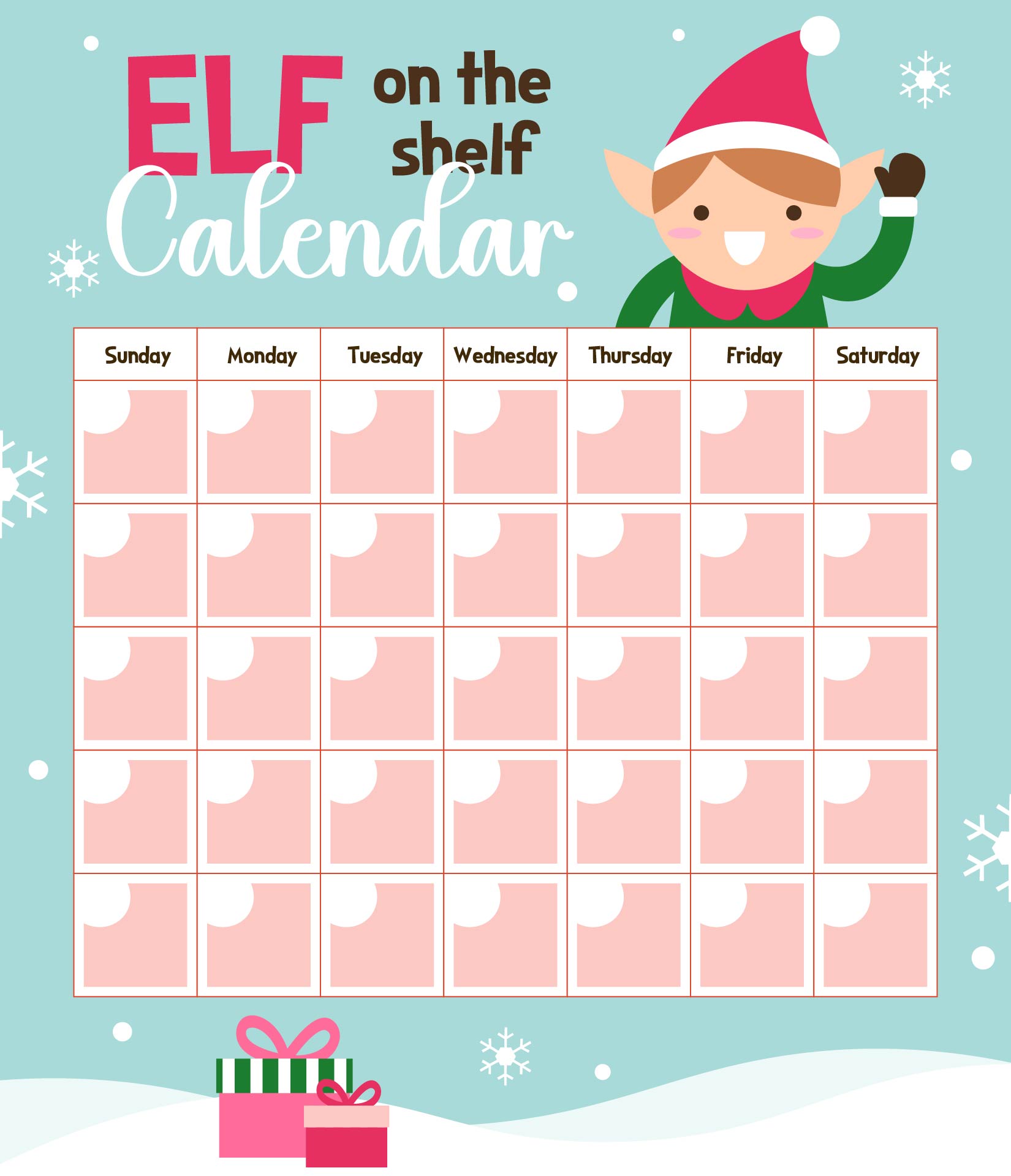 Elf On The Shelf Printable Calendar