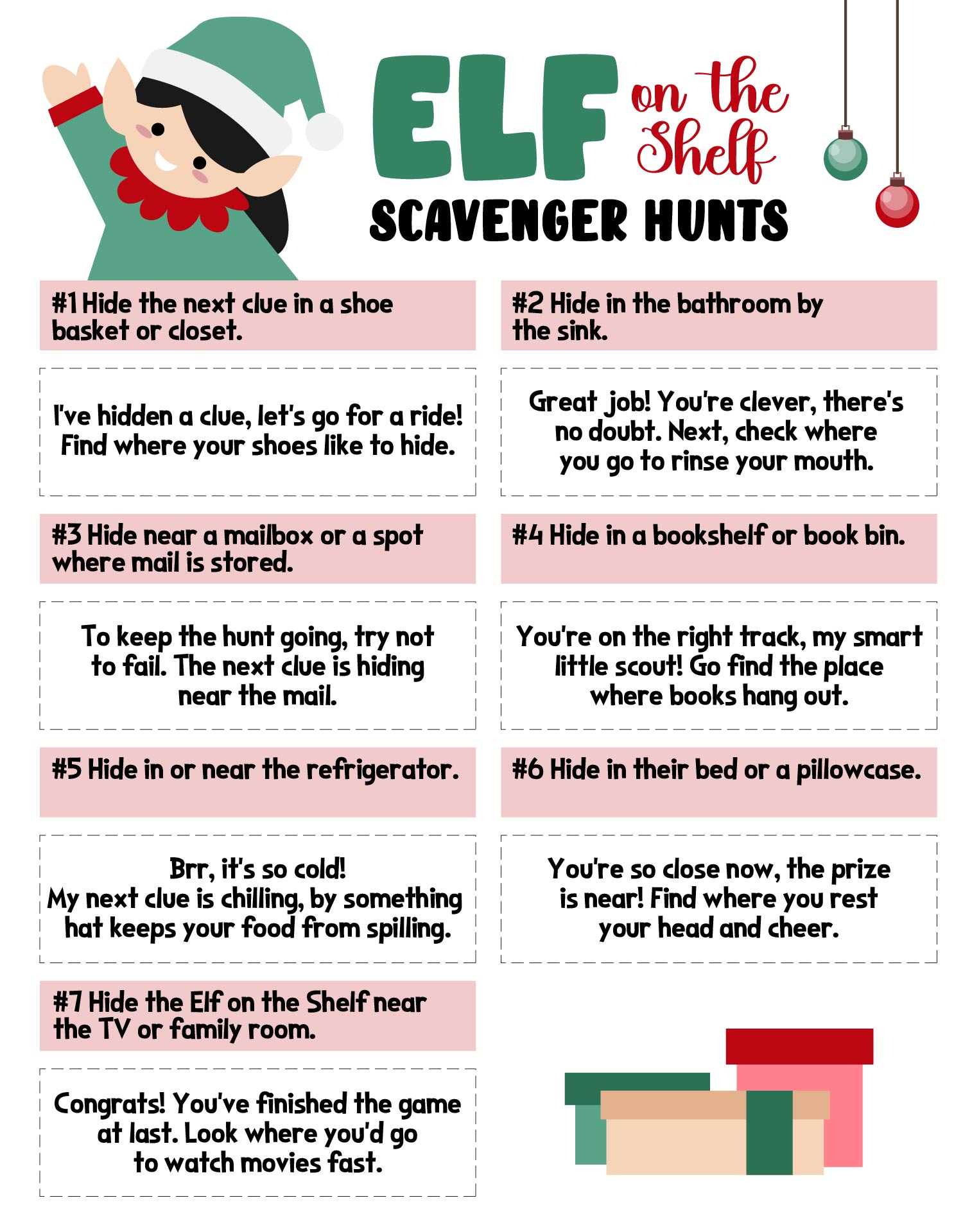 Elf On The Shelf Printable Scavenger Hunts