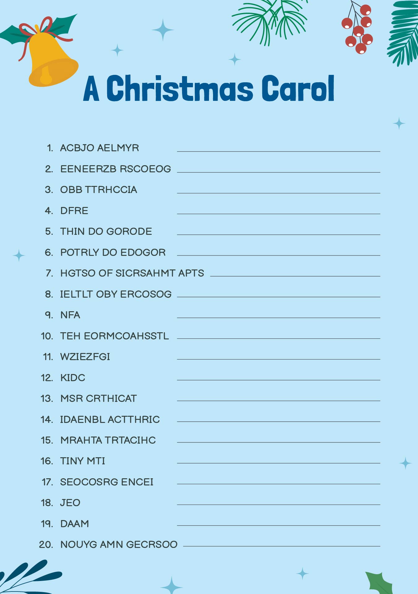 Printable Christmas Carol Word Scramble