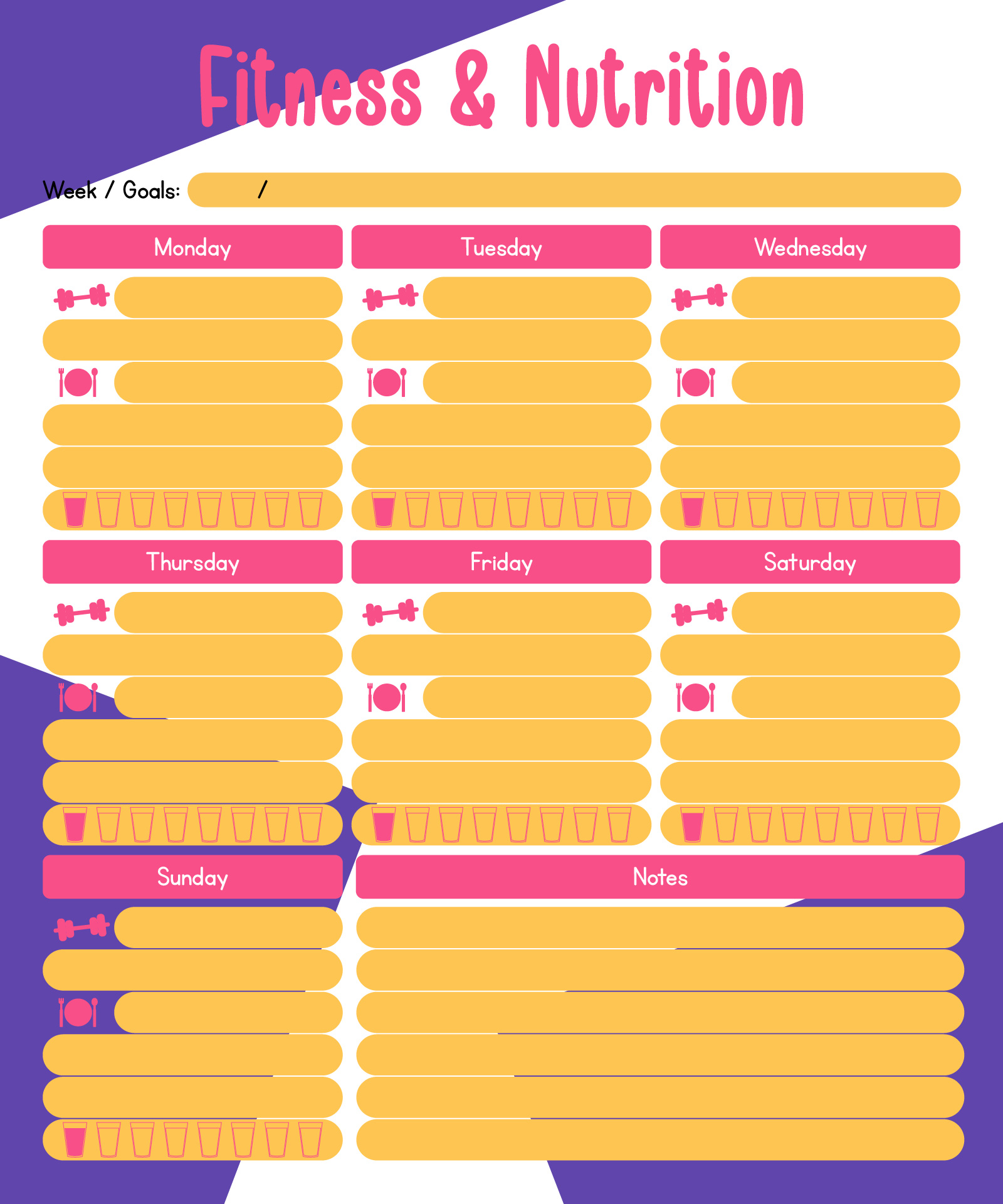 Printable Fitness And Nutrition Logs