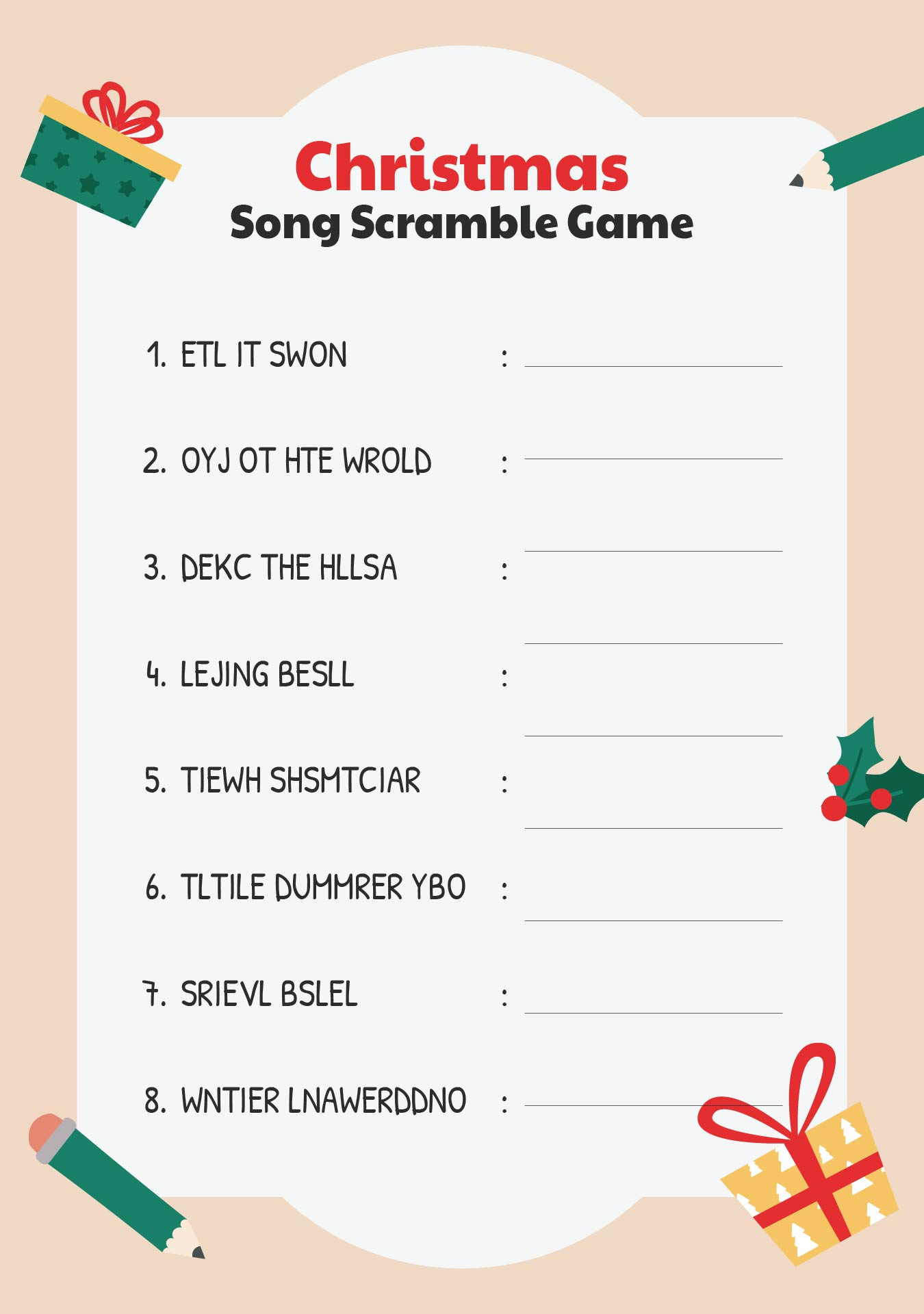 Printable Xmas Song Scramble Challenge