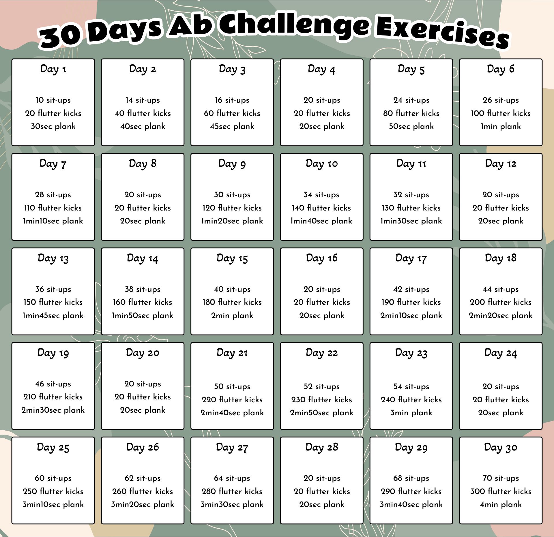 30 Days Ab Challenge Exercises