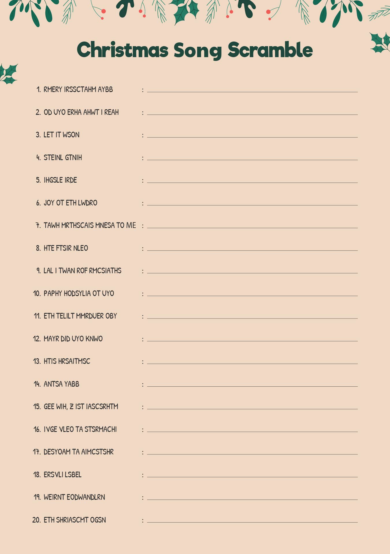 Christmas Music Scramble Activity Sheet