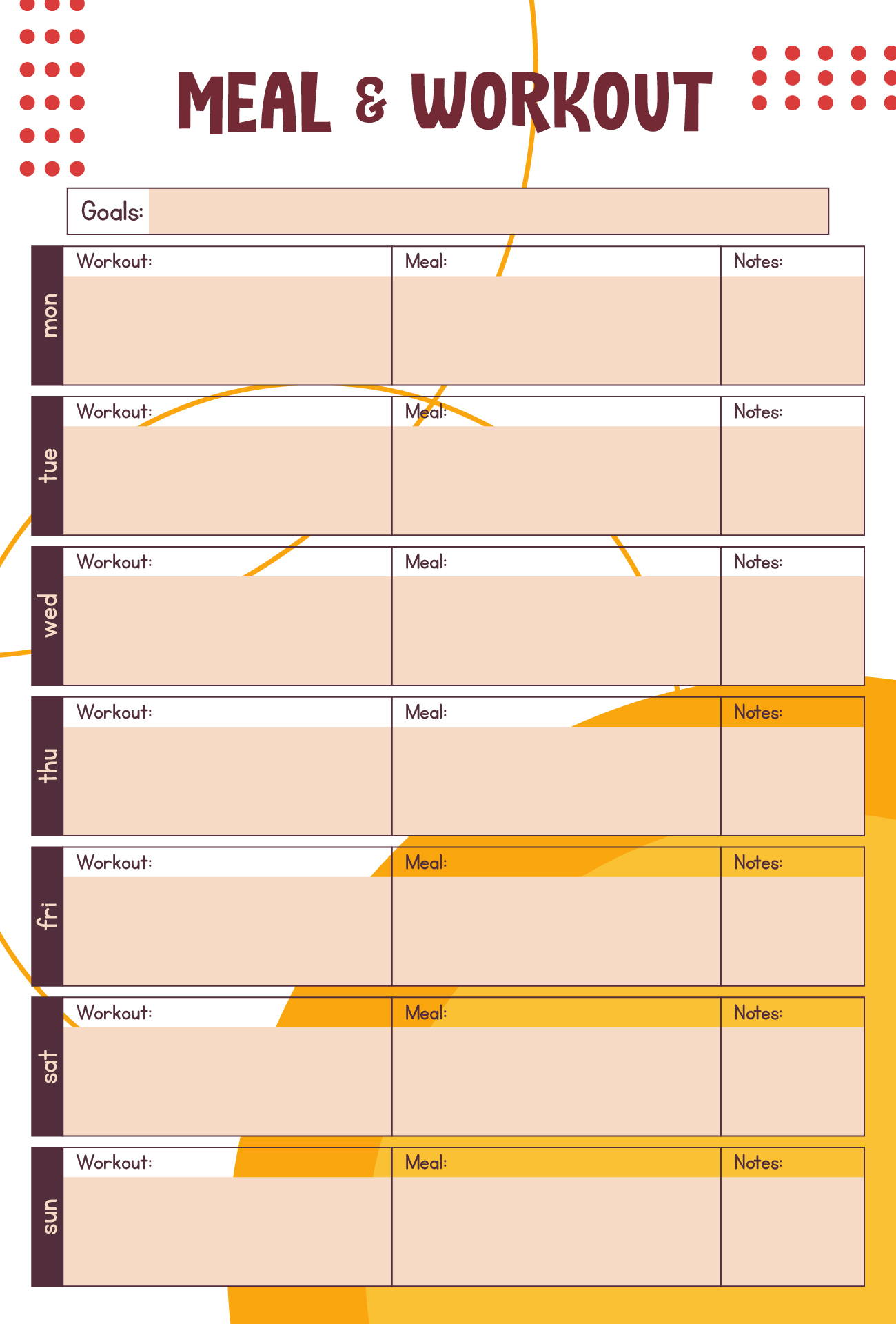 Weekly Meal And Workout Planner Printouts