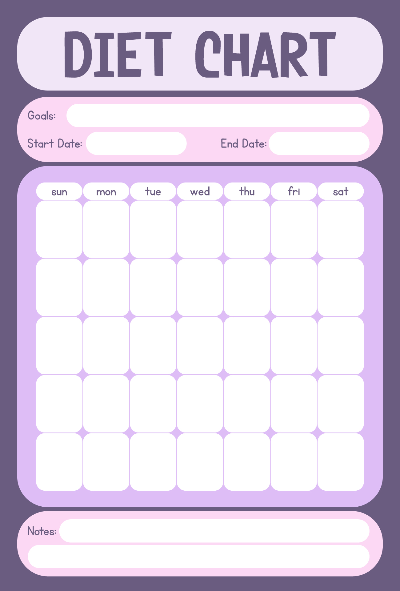 Printable Monthly Diet Chart For Weight Loss