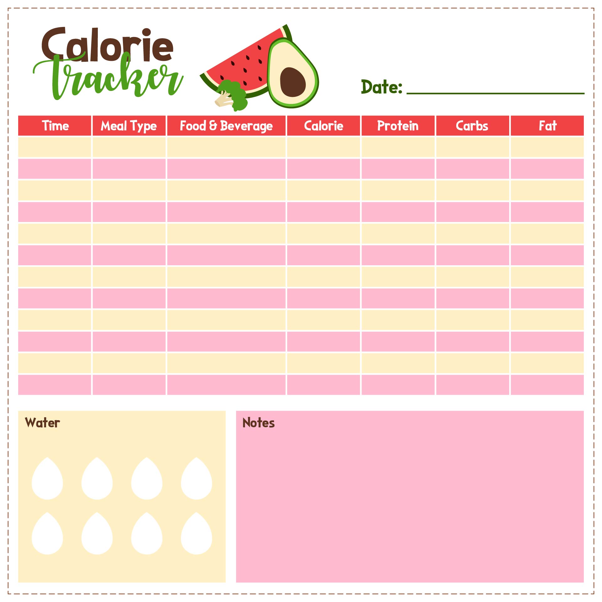 Printable Calorie Log Sheet