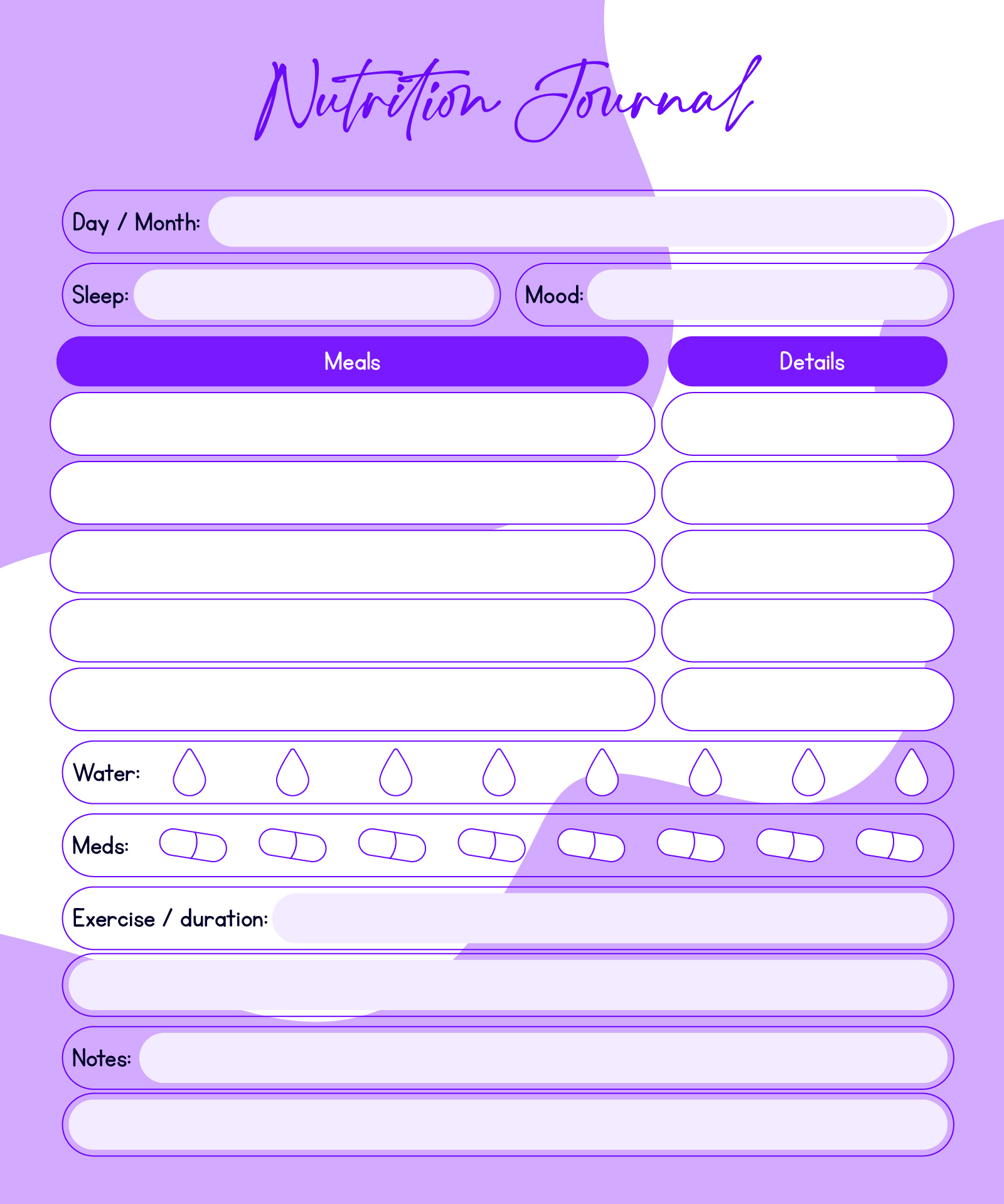 Wellness And Nutrition Journal Printable