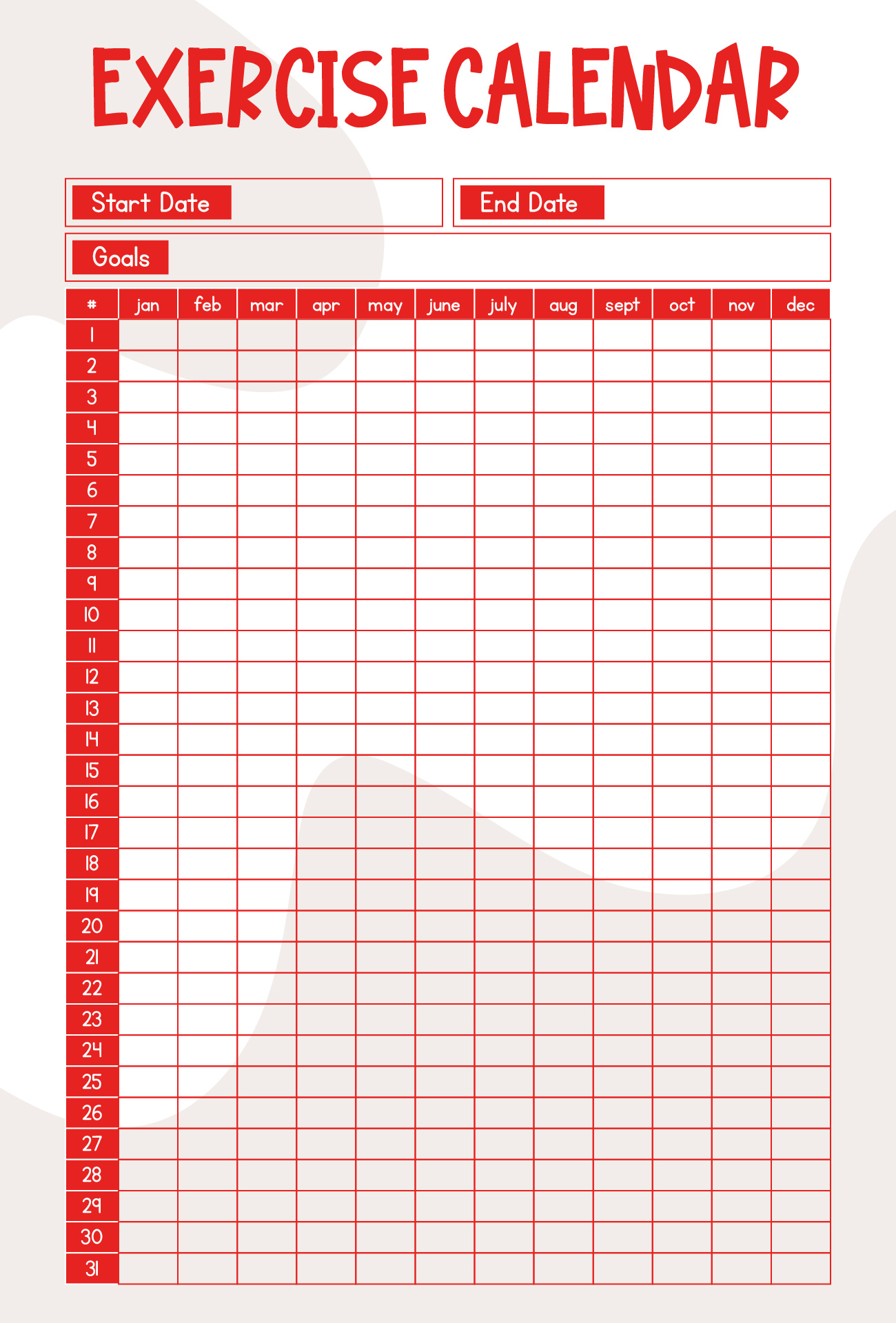 Yearly Exercise Summary Log