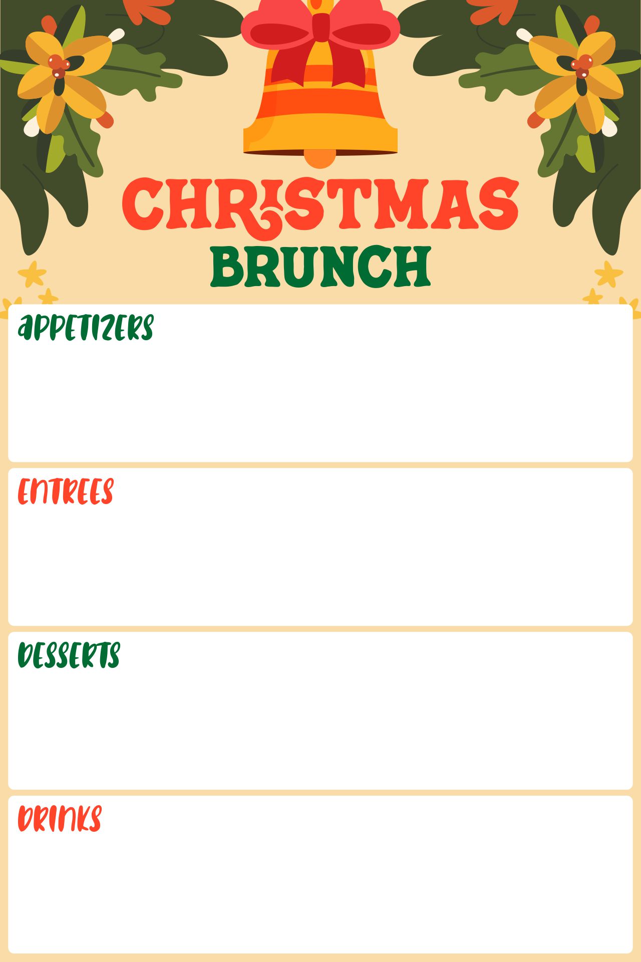 Christmas Brunch Menu Printable Sheets