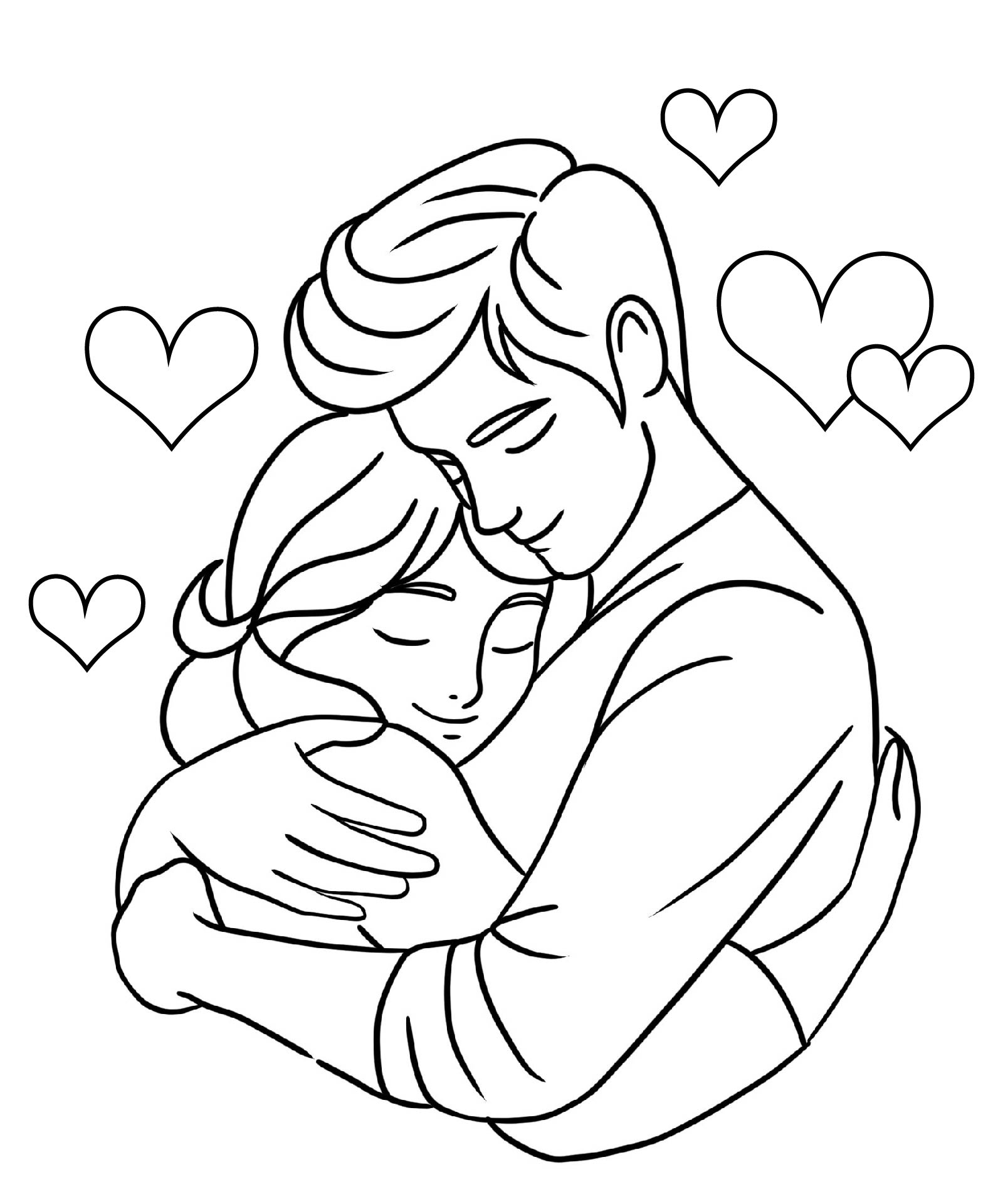 Couple Embracing Coloring Sheets For Adults