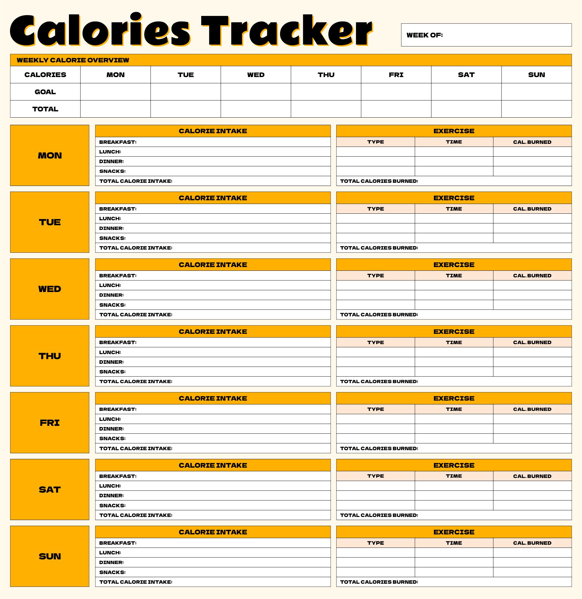 Daily Calorie Counter And Workout Log Printable