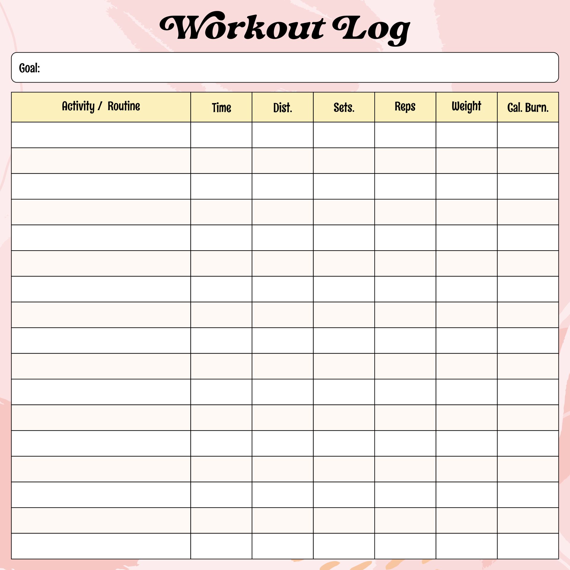 Fitness Progress Log Sheet Weekly