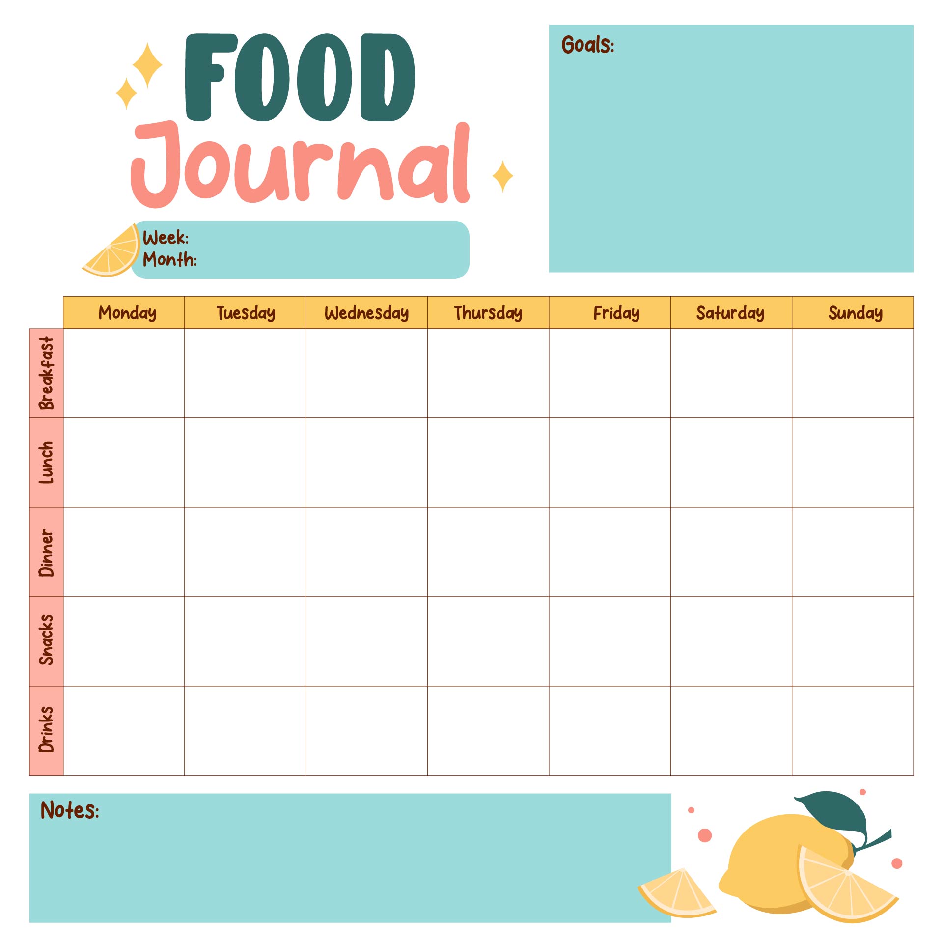 Food Journal Worksheet