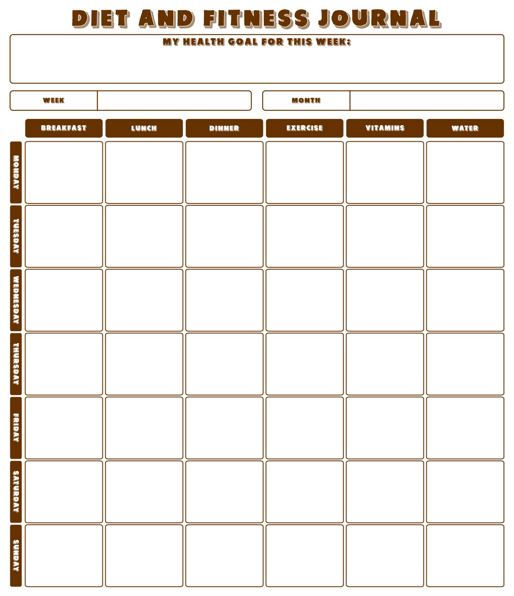 Gluten-Free Diet And Fitness Journal Printable