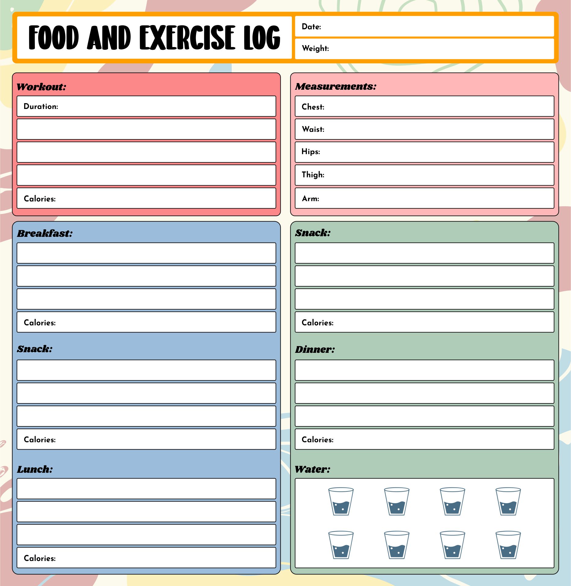 Healthy Eating And Exercise Planner Printable