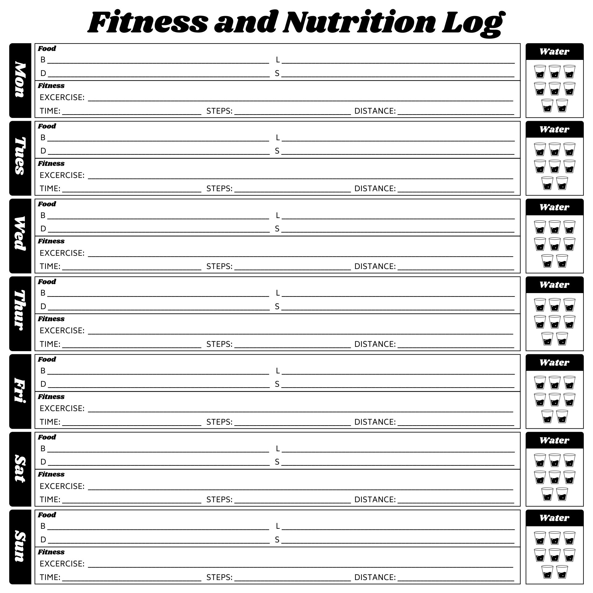 Monthly Fitness And Nutrition Log Printable