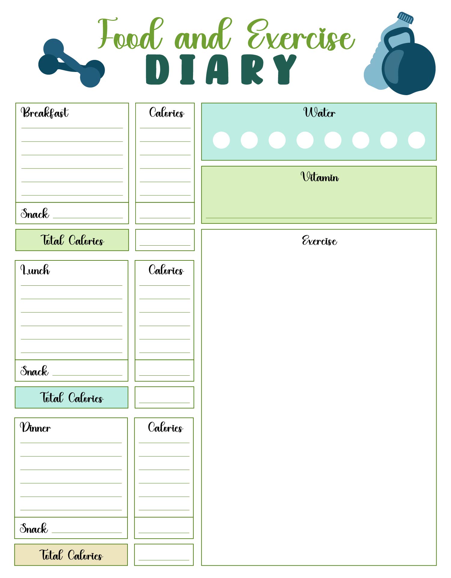 Motivational Food And Exercise Diary Printable