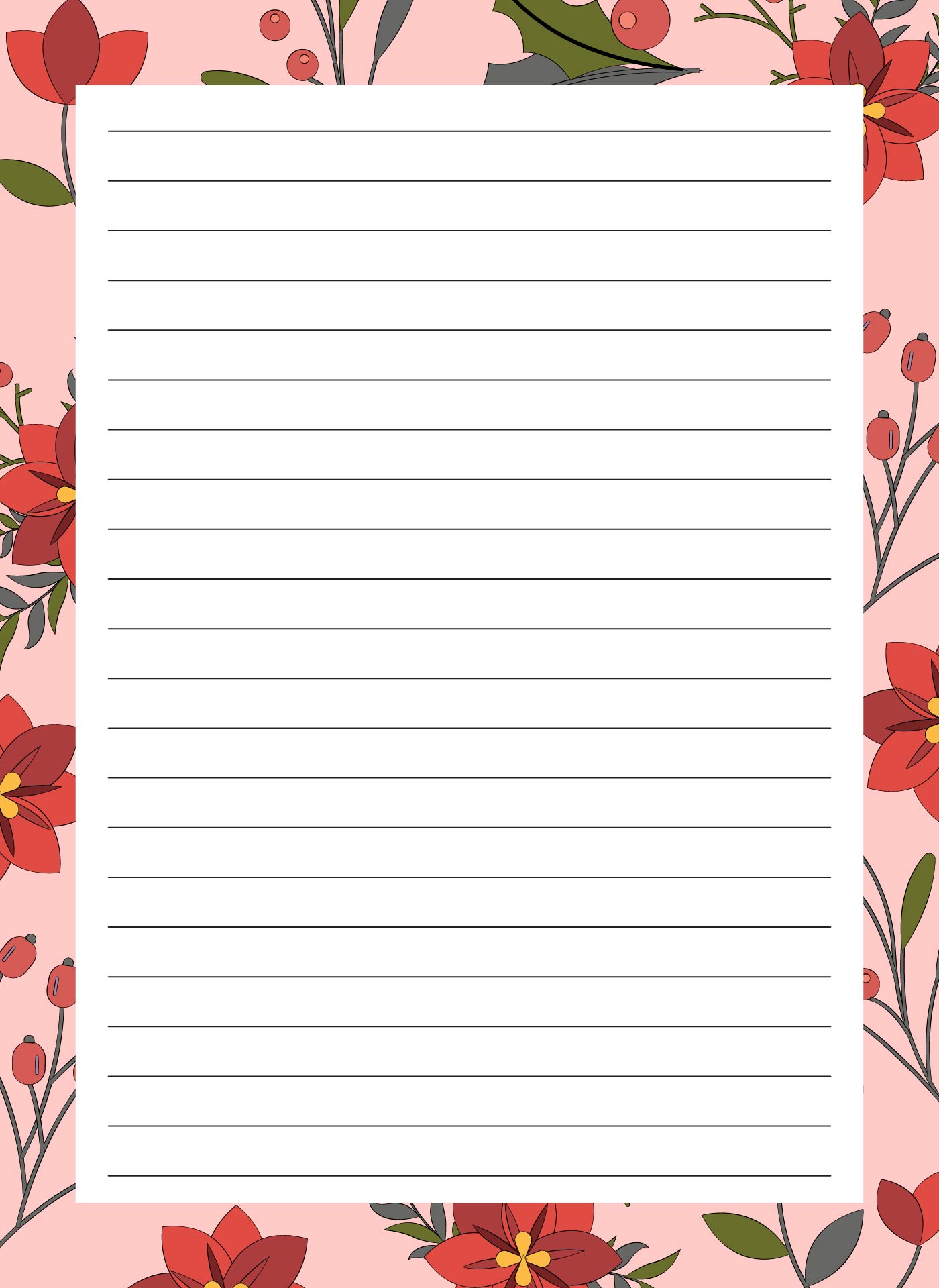 Holiday Season Lined Stationery Sheets