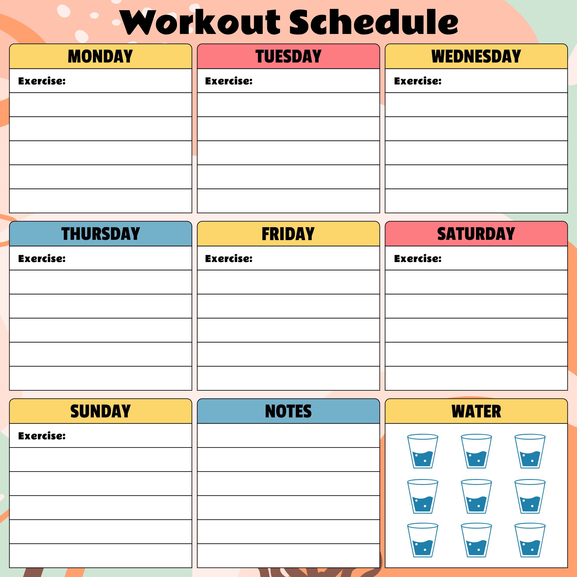 Personal Exercise Schedule Weekly Printable