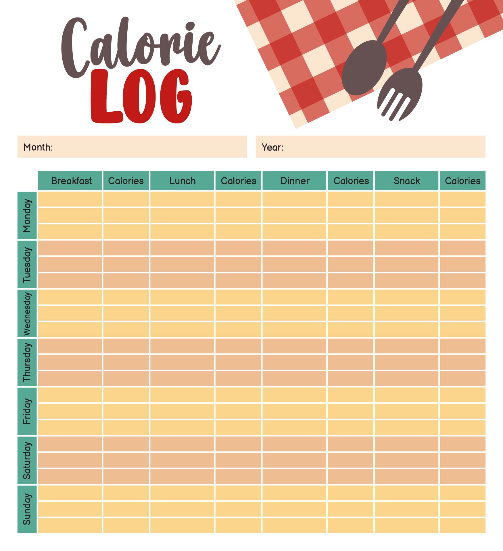 7 Days Food Diary Printable Template