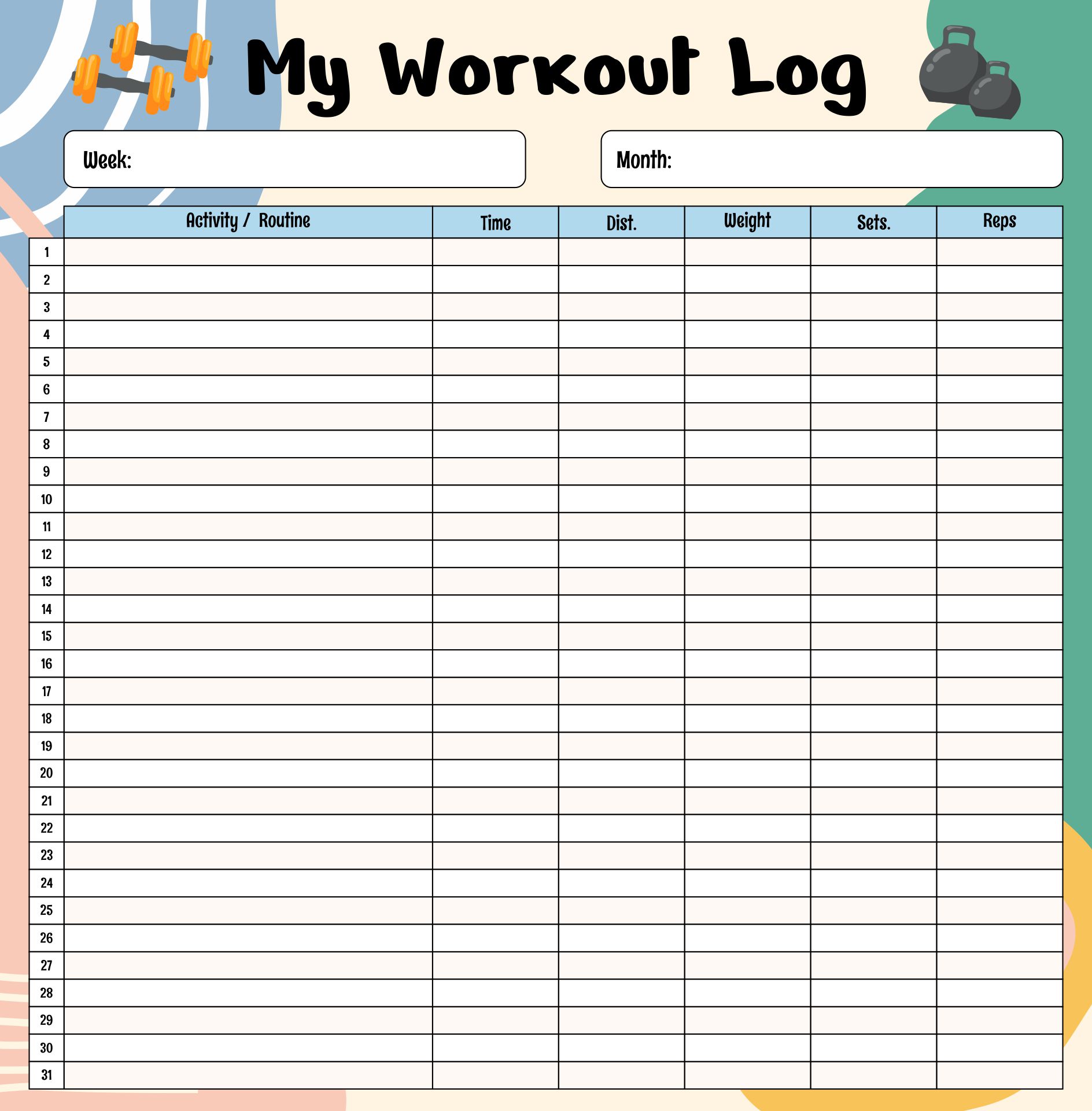 Printable Workout Tracker Bullet Journal