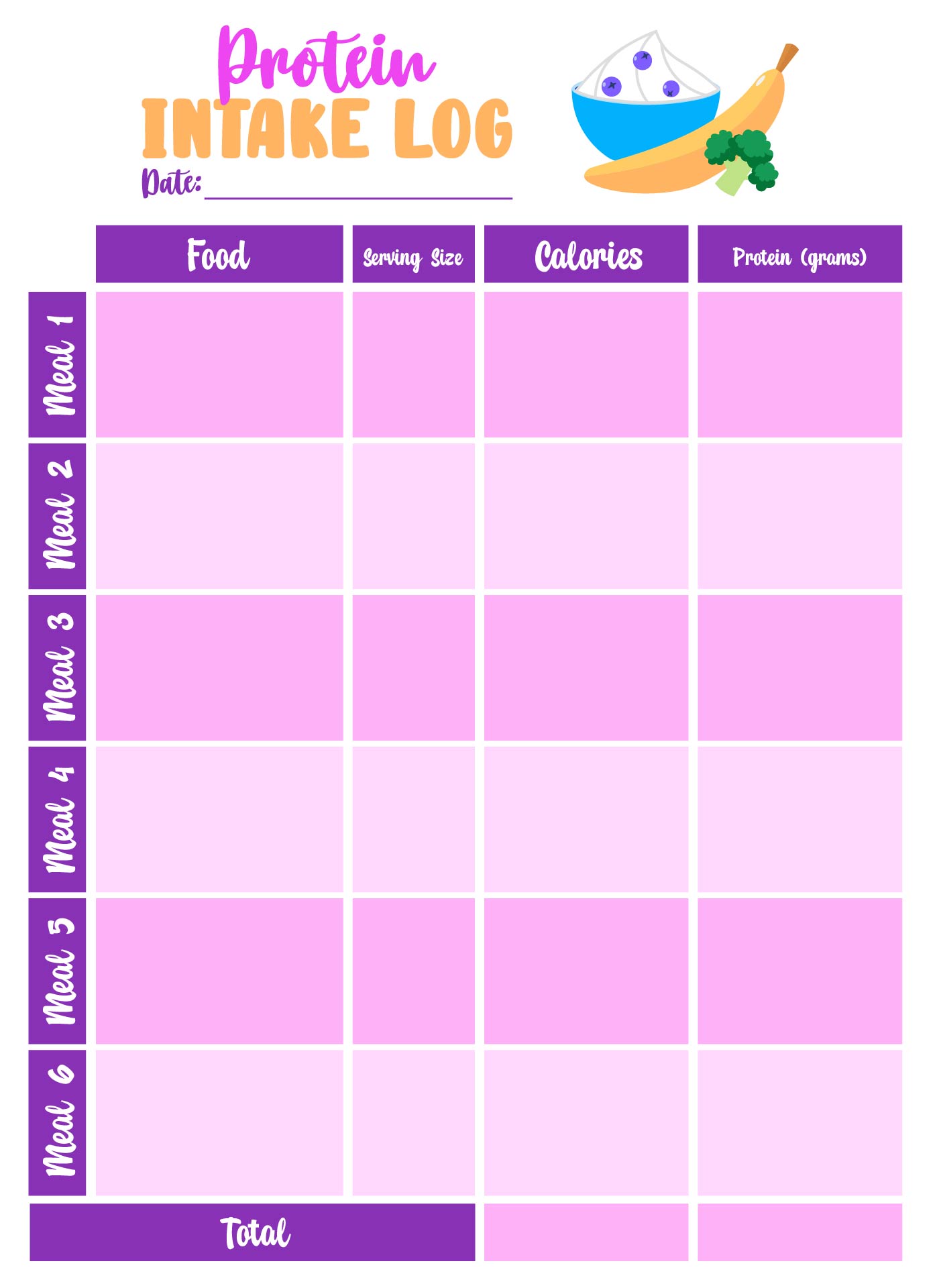 Protein Intake Log Sheet