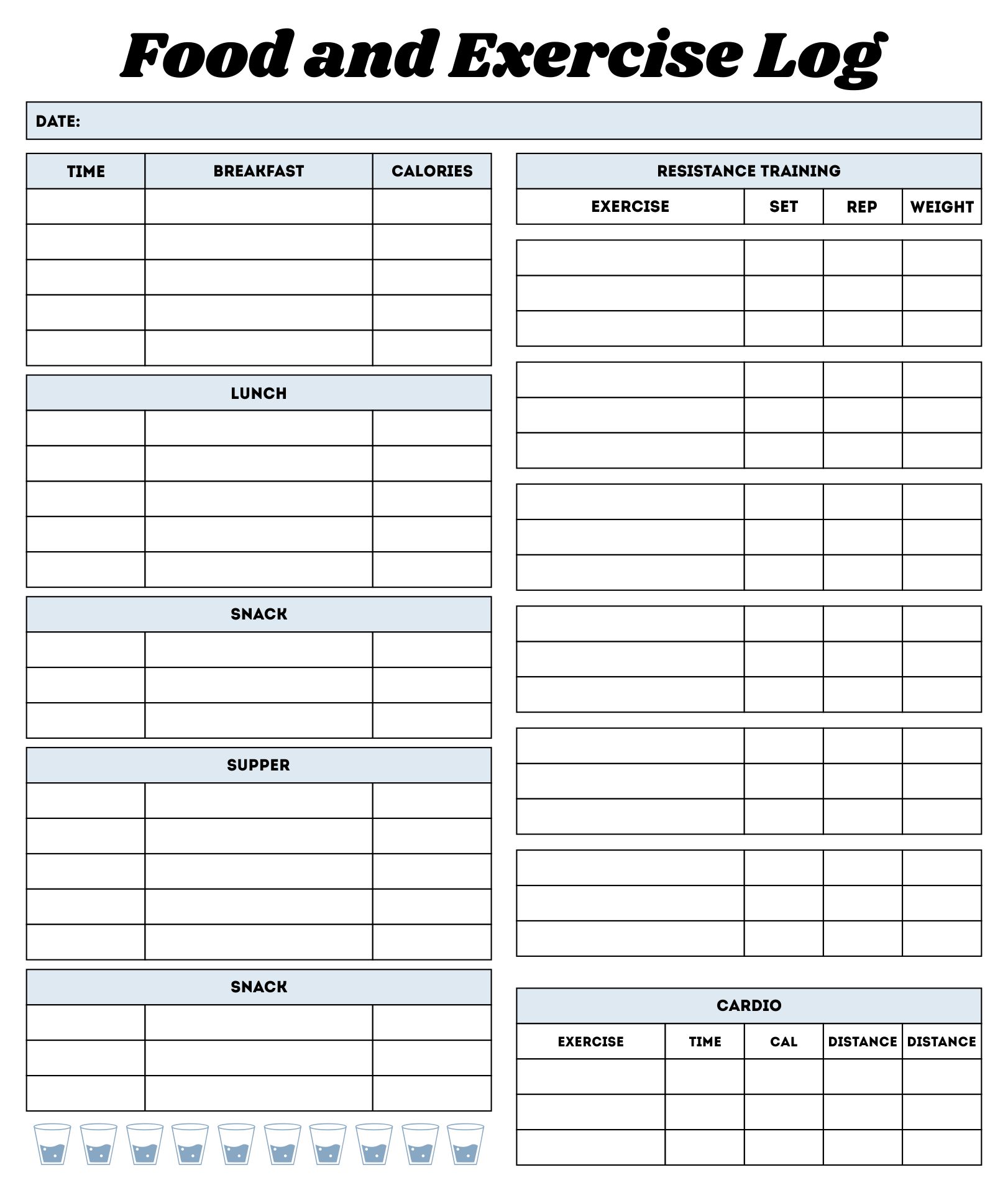 Weekly Diet And Exercise Tracker Printable