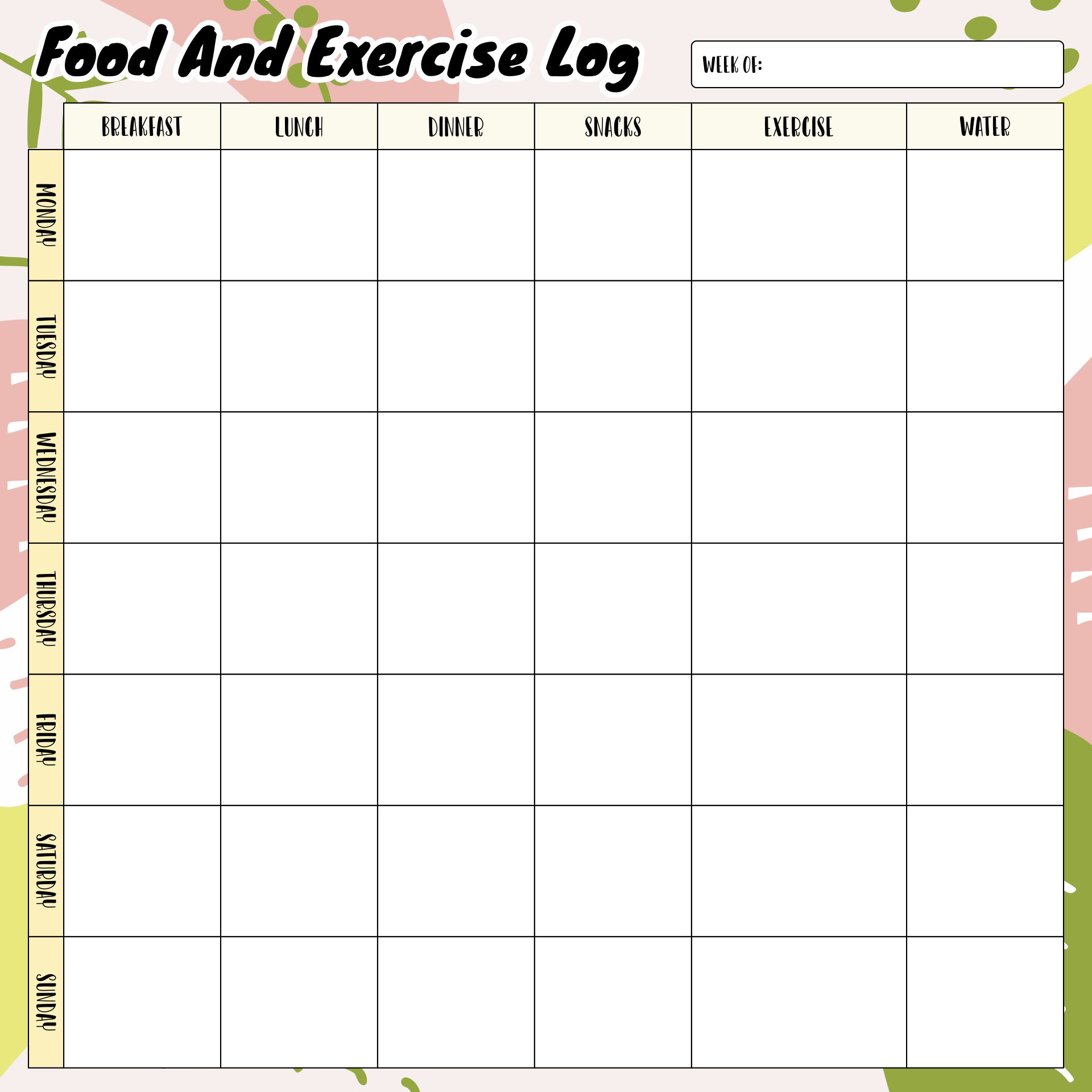 Weekly Diet And Exercise Tracker Printable