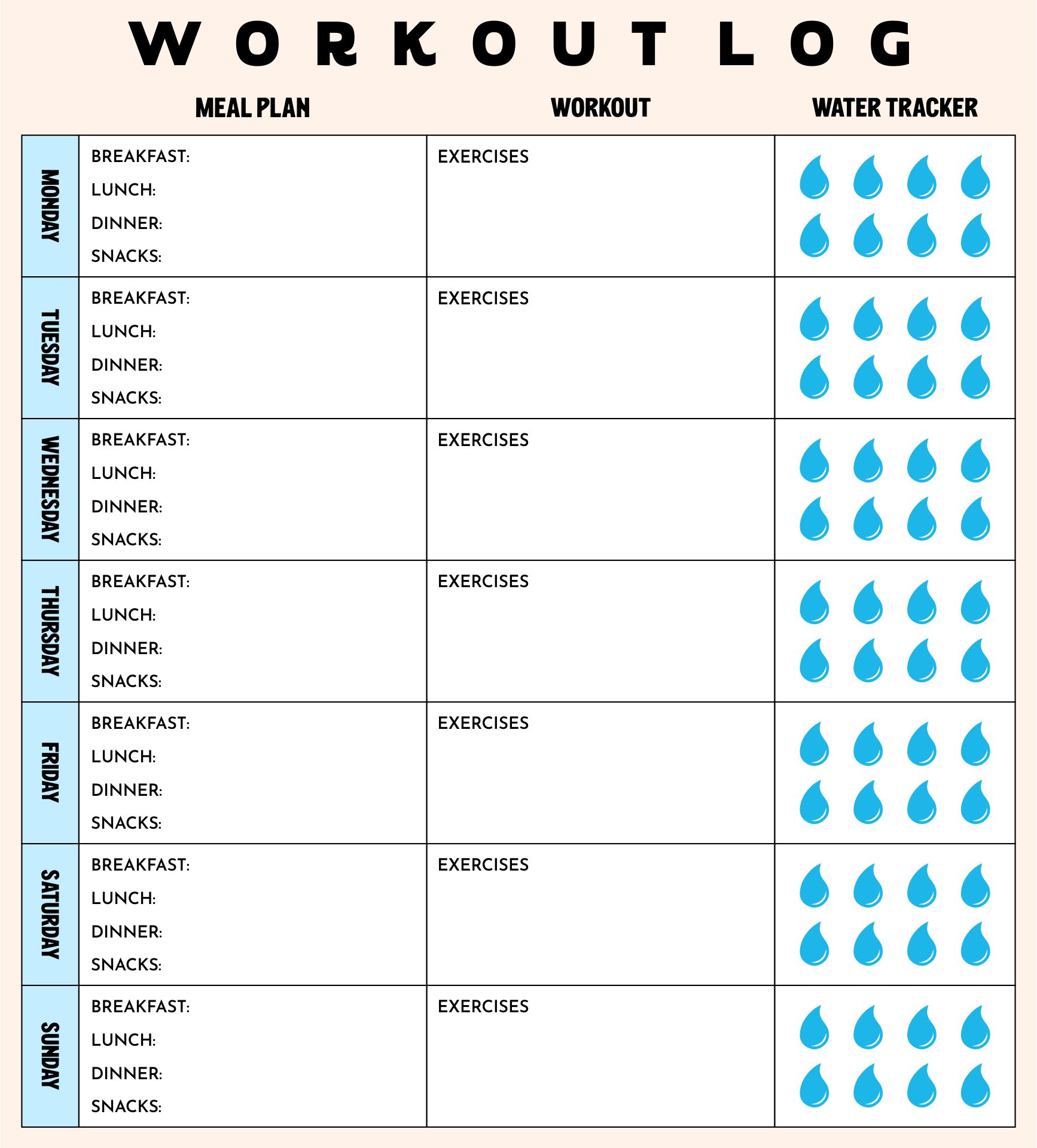 Weekly Exercise Planner Printable