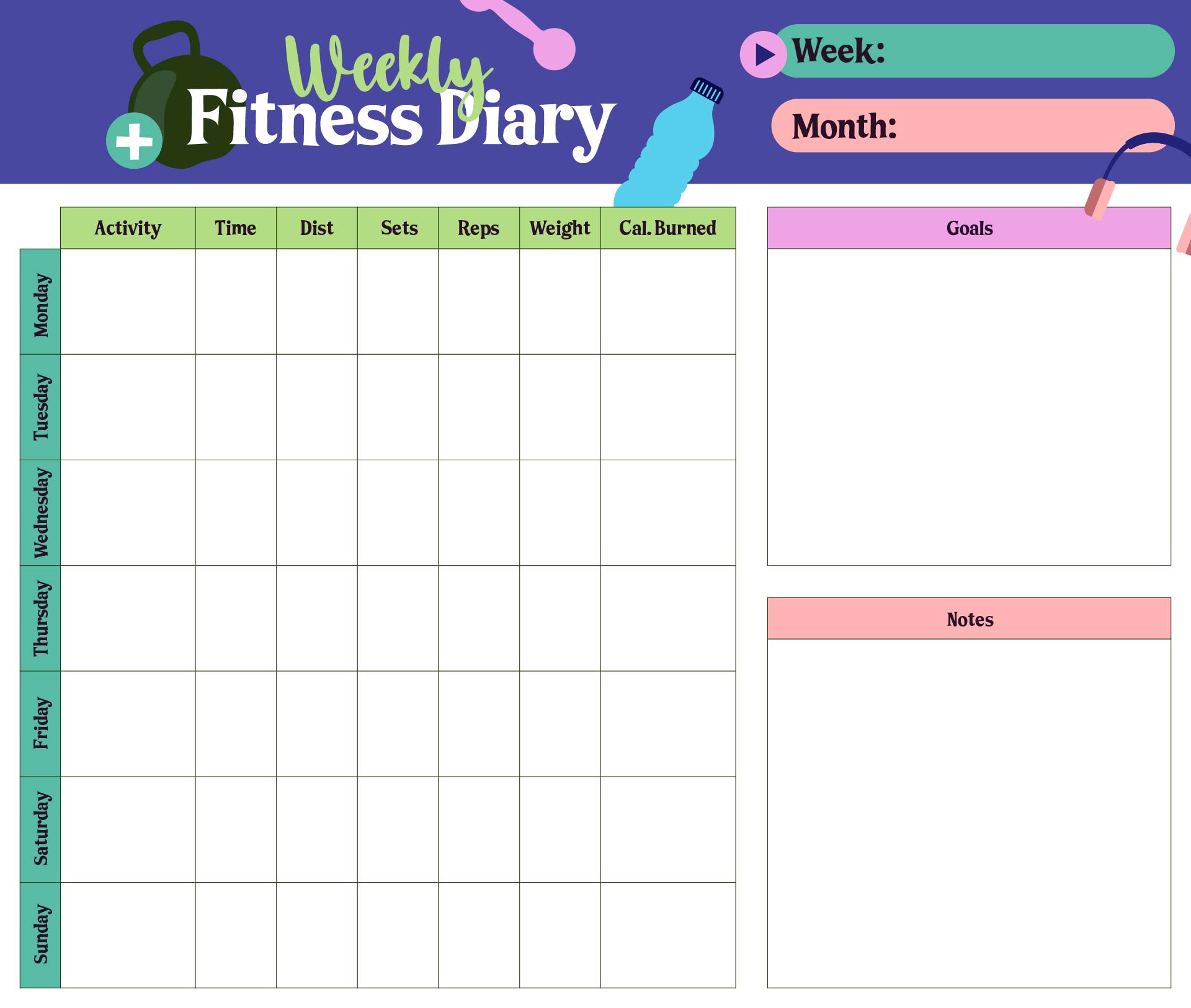 Weekly Fitness Planner Printable