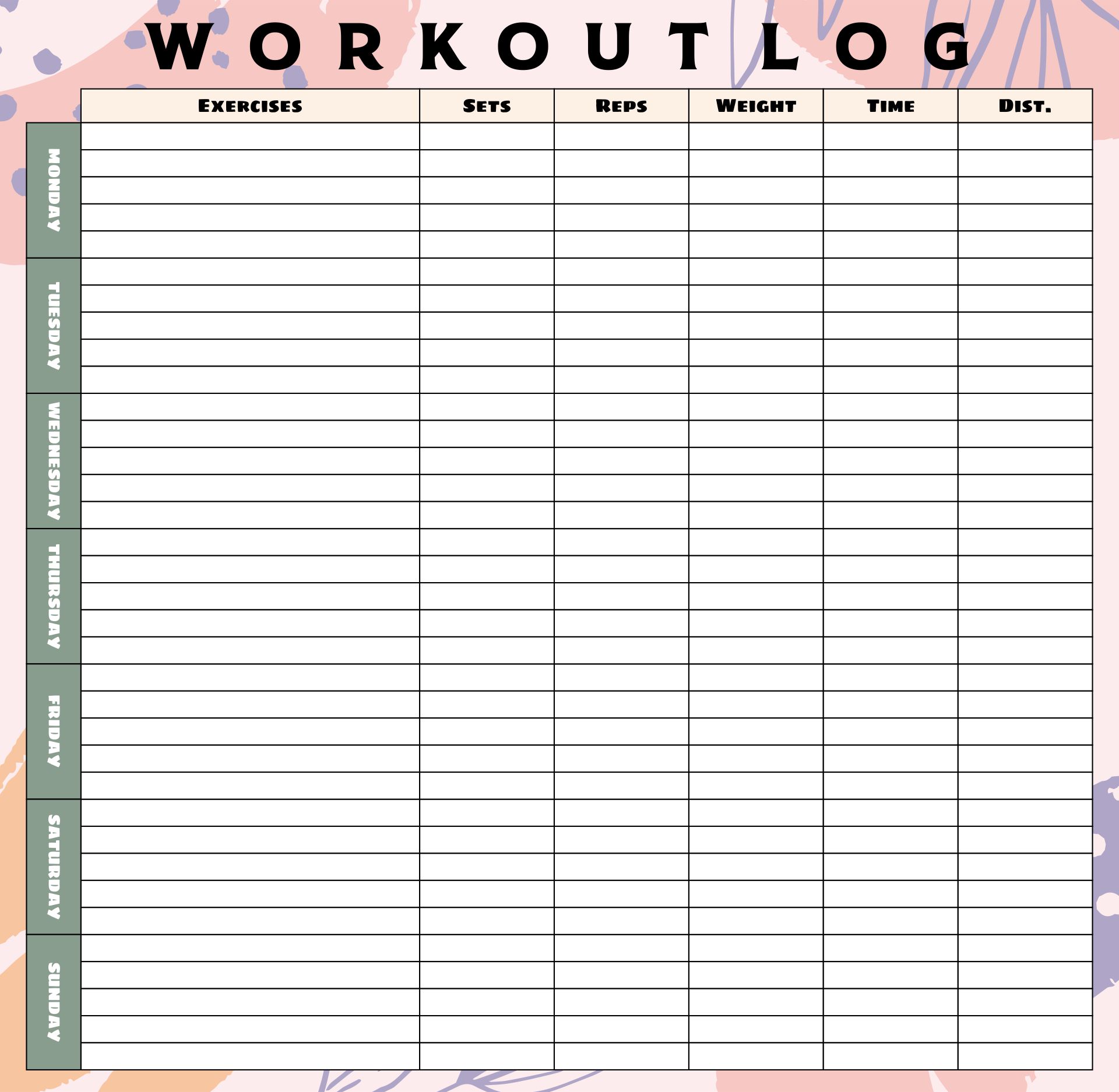 Weekly Workout Tracker Printable