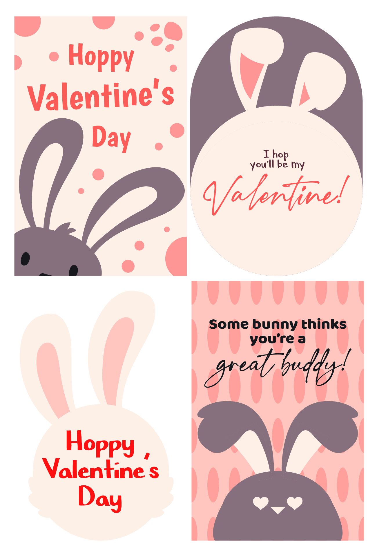 Printable Bunny Valentine Cards For Kids