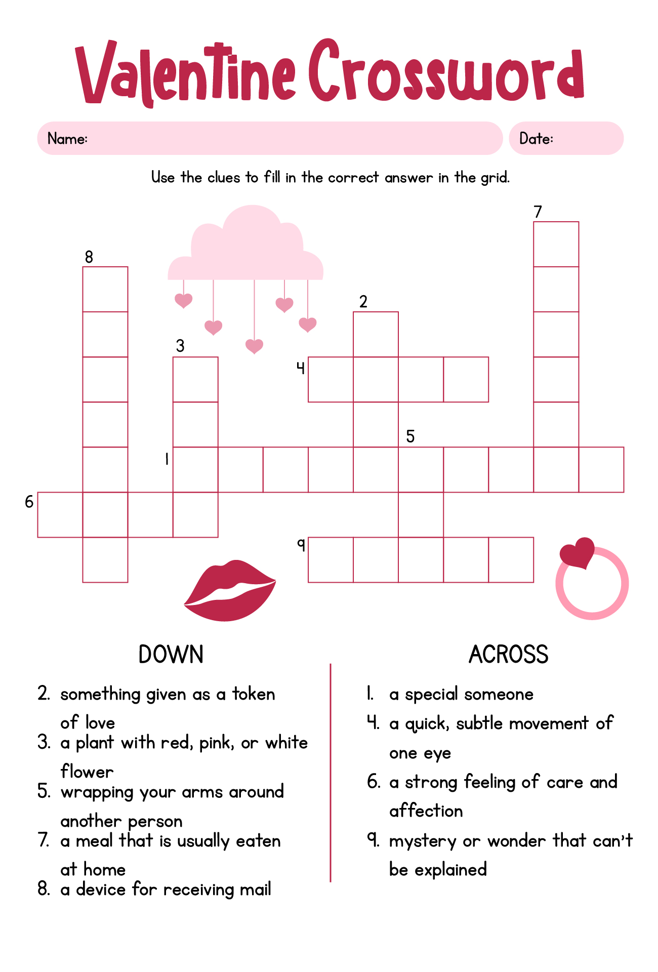 Printable Valentines Day Crossword Puzzles