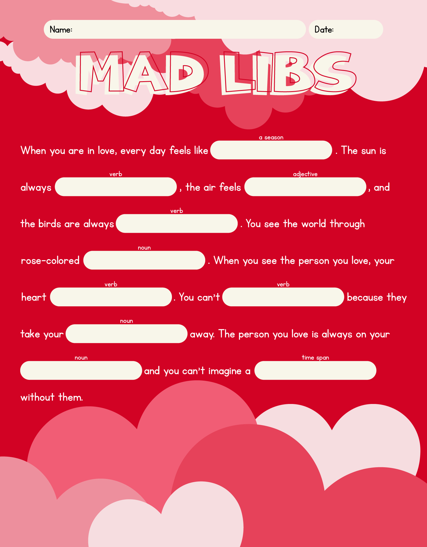 Love Letter Mad Libs For Valentines Day