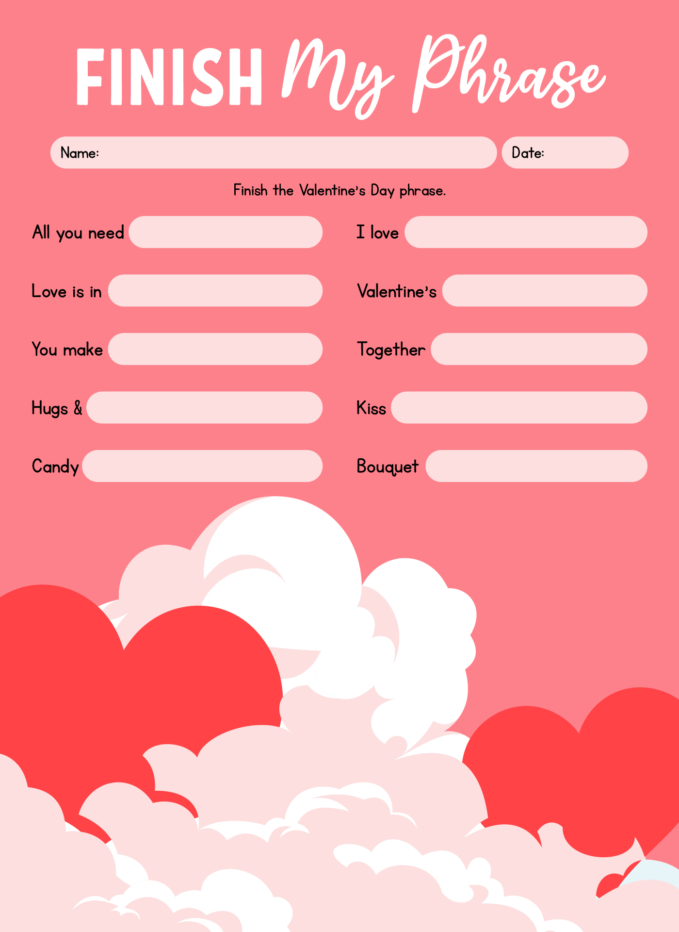 Valentines Finish My Phrase Word Game