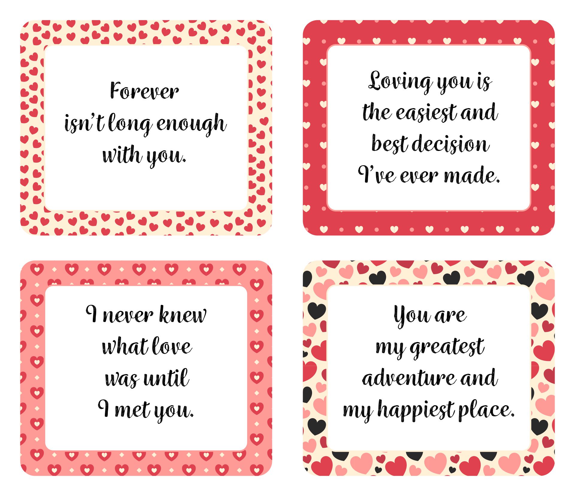 Printable Romantic Phrases For Valentines Day Cards