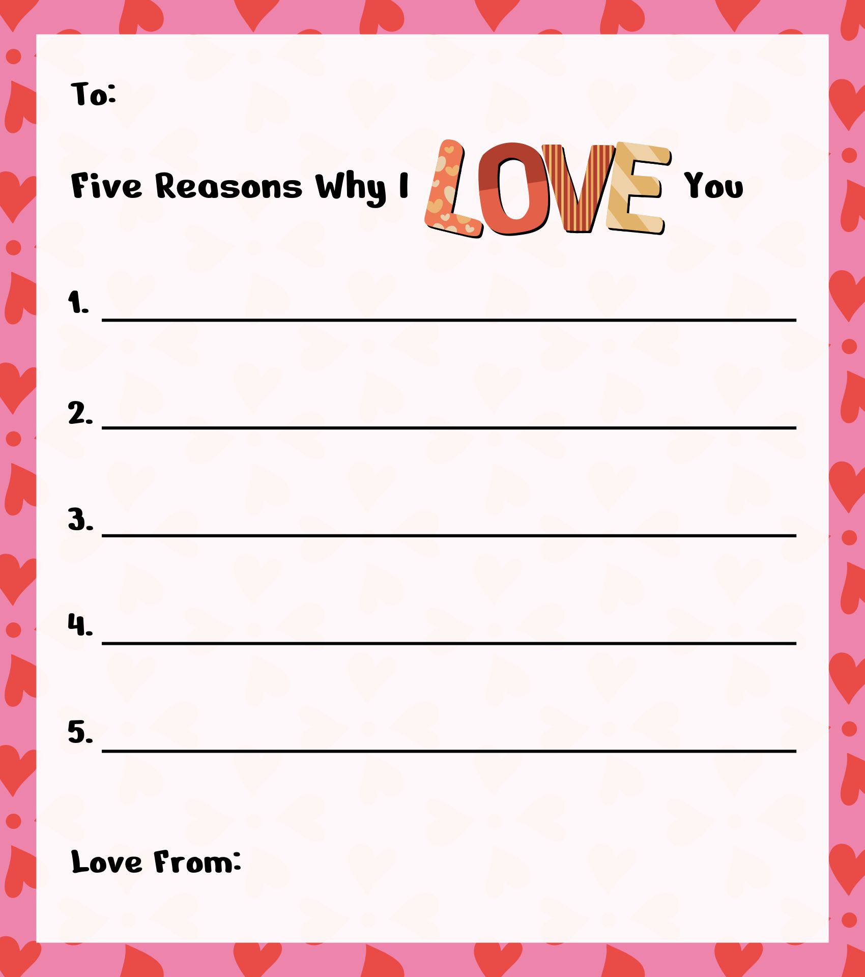 Things We Love About You Printable