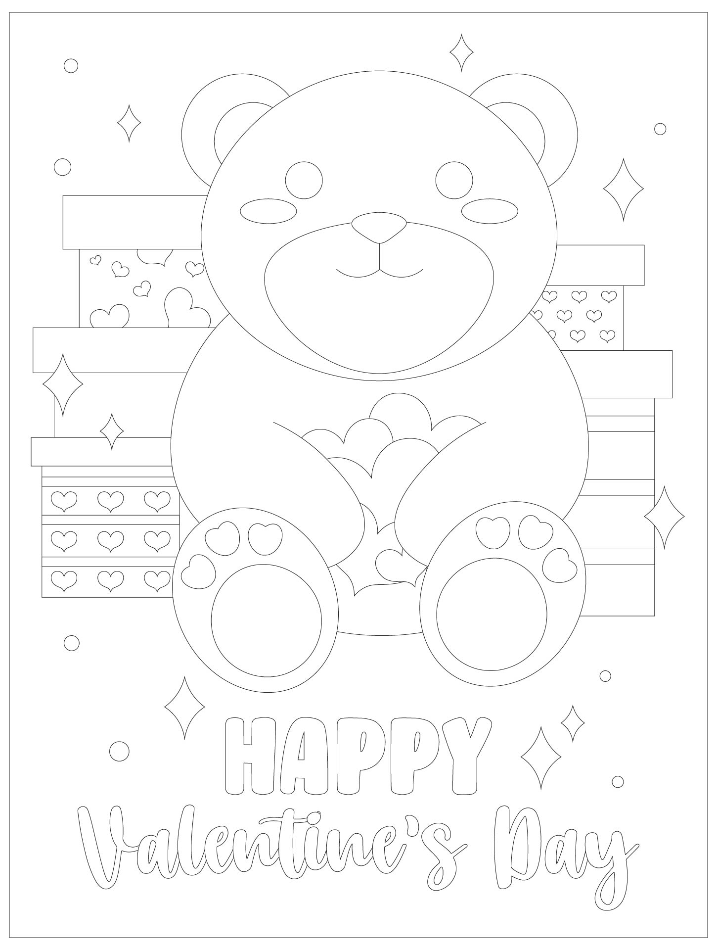 Valentine Day Bear Coloring Pages Printable