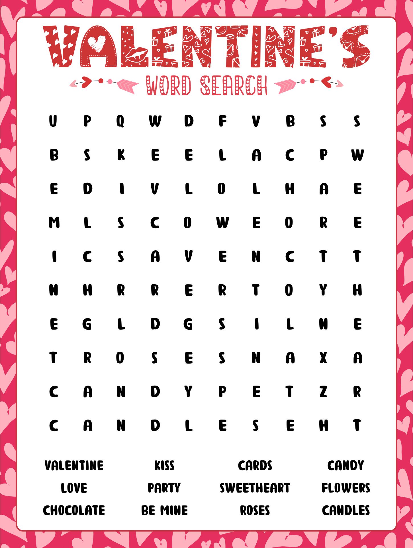 Valentine Word Game Activity For Classroom