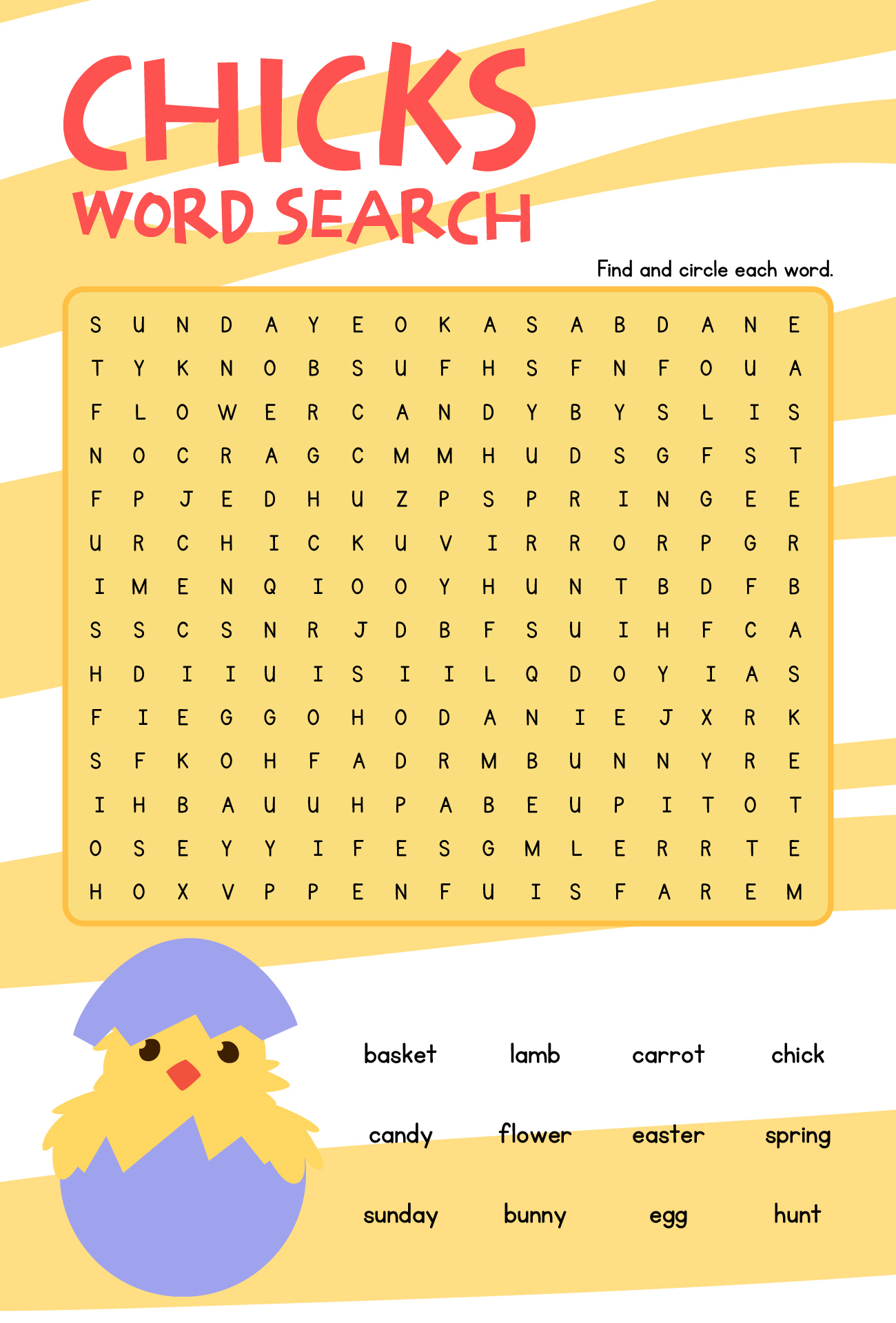 Easter Chicks Word Search Printables