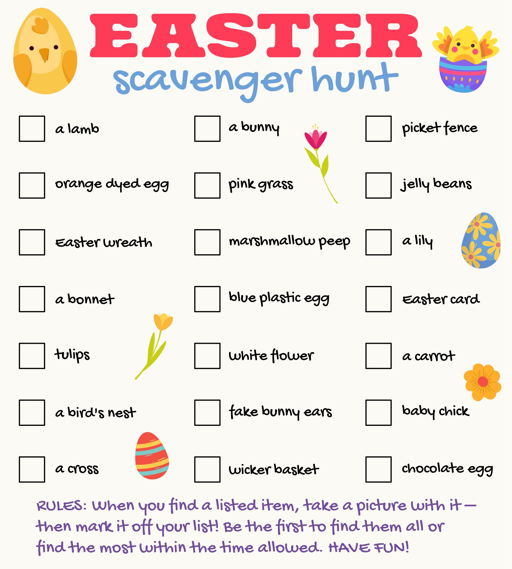 Easter Chicks Scavenger Hunt Printables