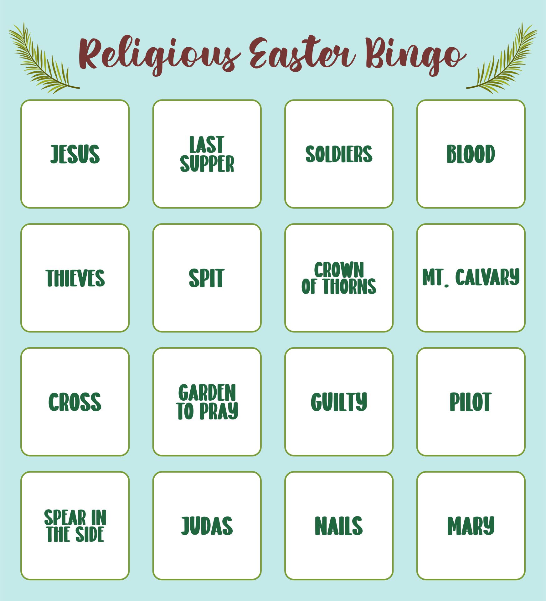 Religious Easter Bingo Cards For Church Groups