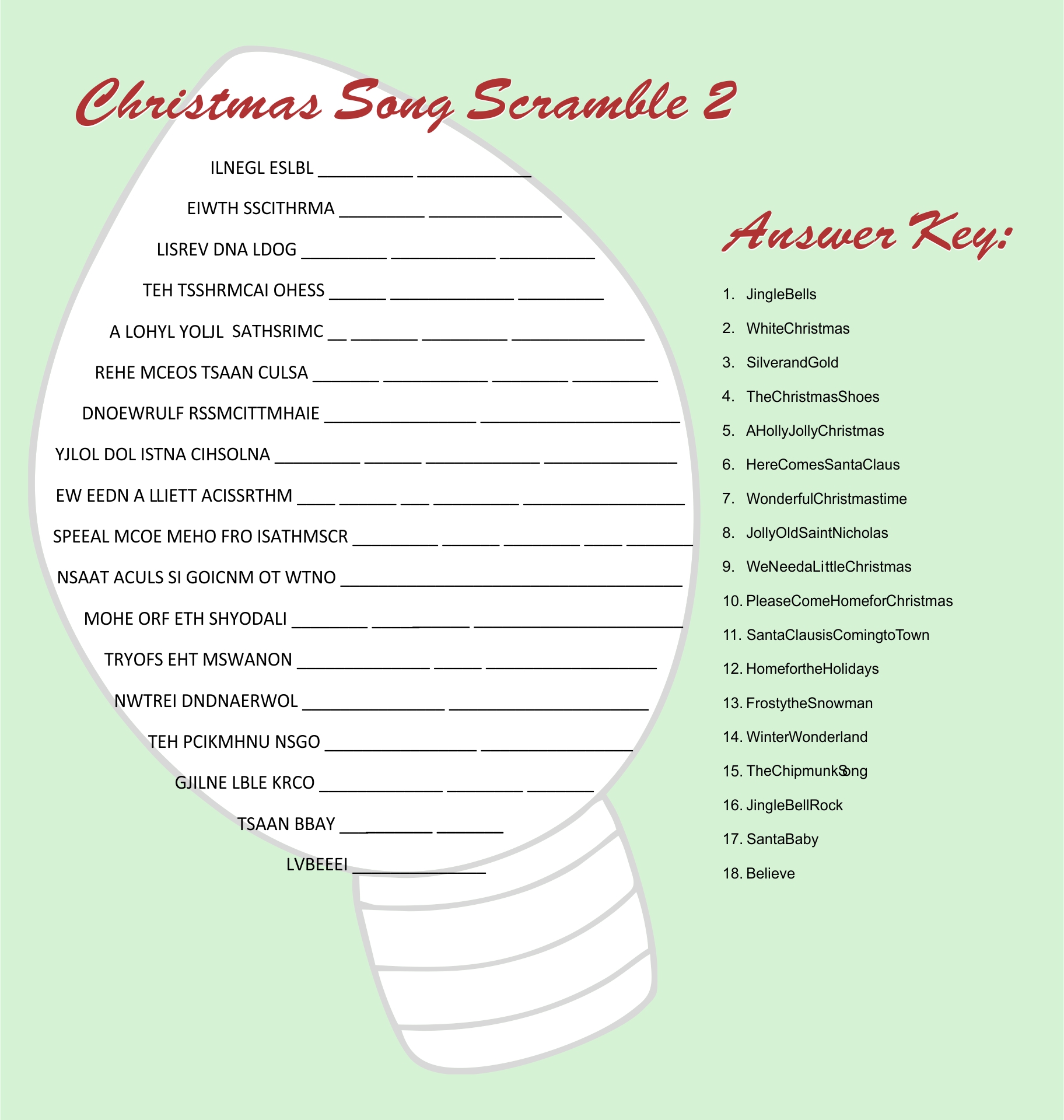10 Best Printable Christmas Song Scramble PDF For Free At Printablee